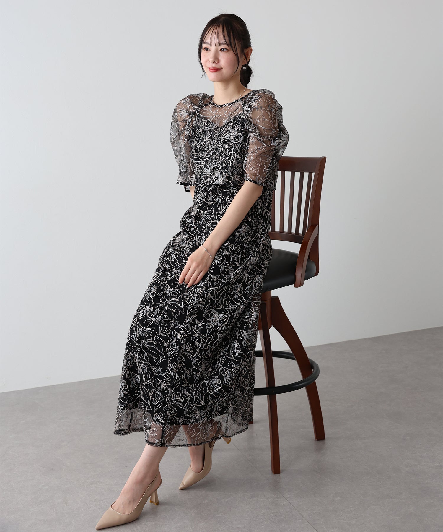 【TIME SALE】花柄刺繍レースセットドレス