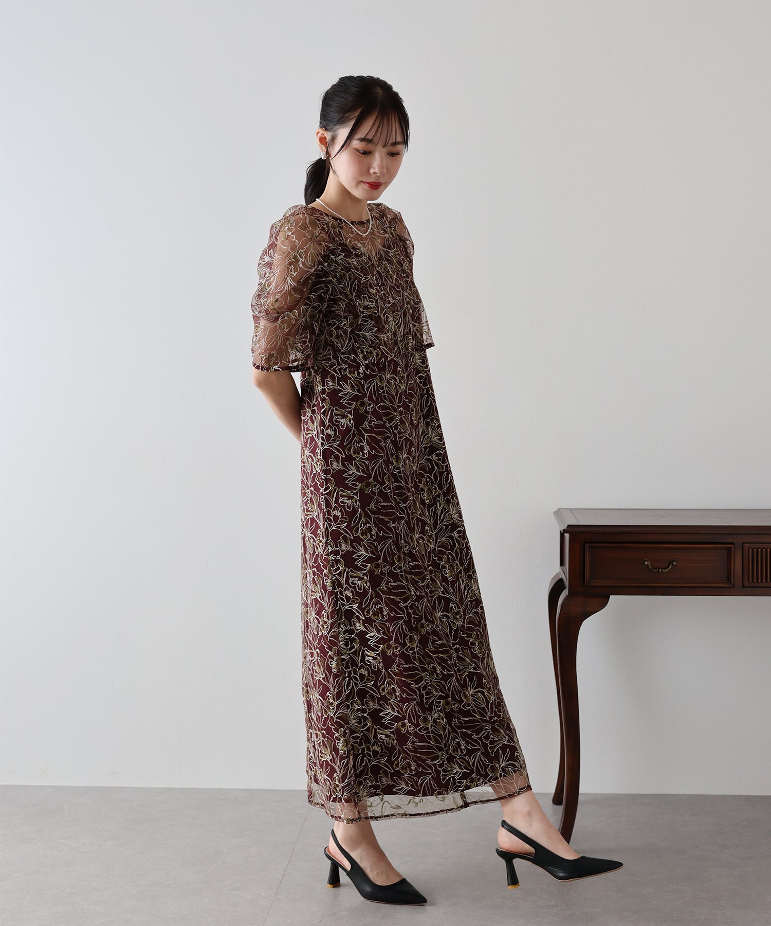 【TIME SALE】花柄刺繍レースセットドレス