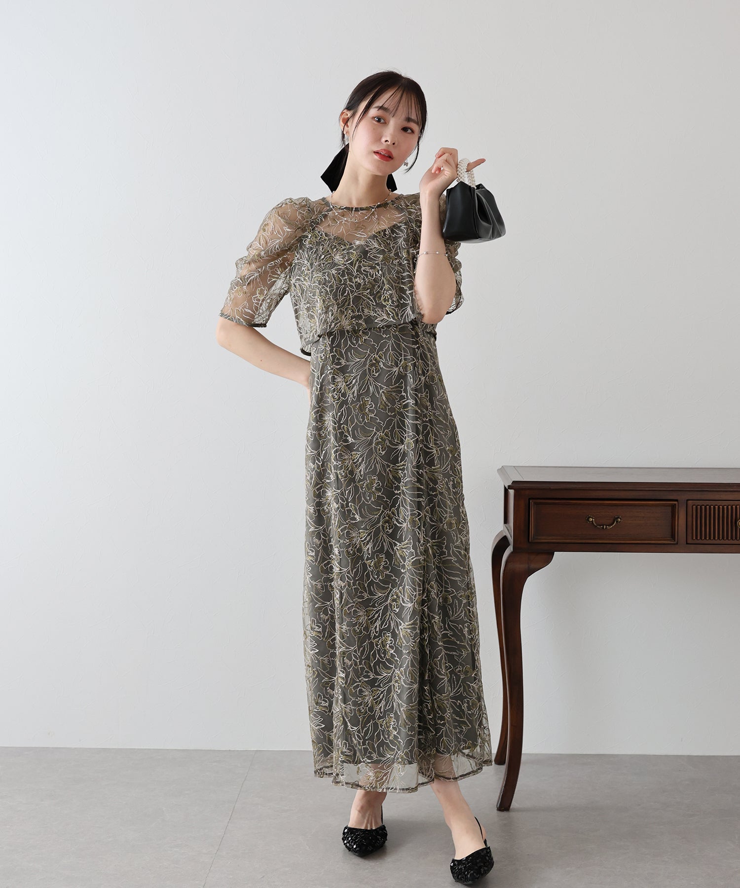 【TIME SALE】花柄刺繍レースセットドレス