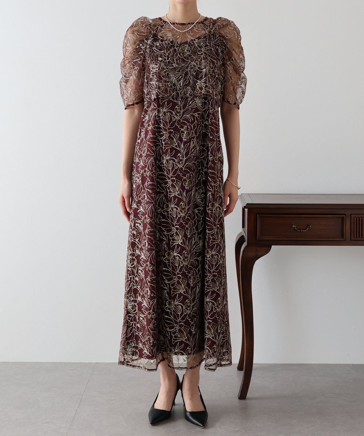 【TIME SALE】花柄刺繍レースセットドレス