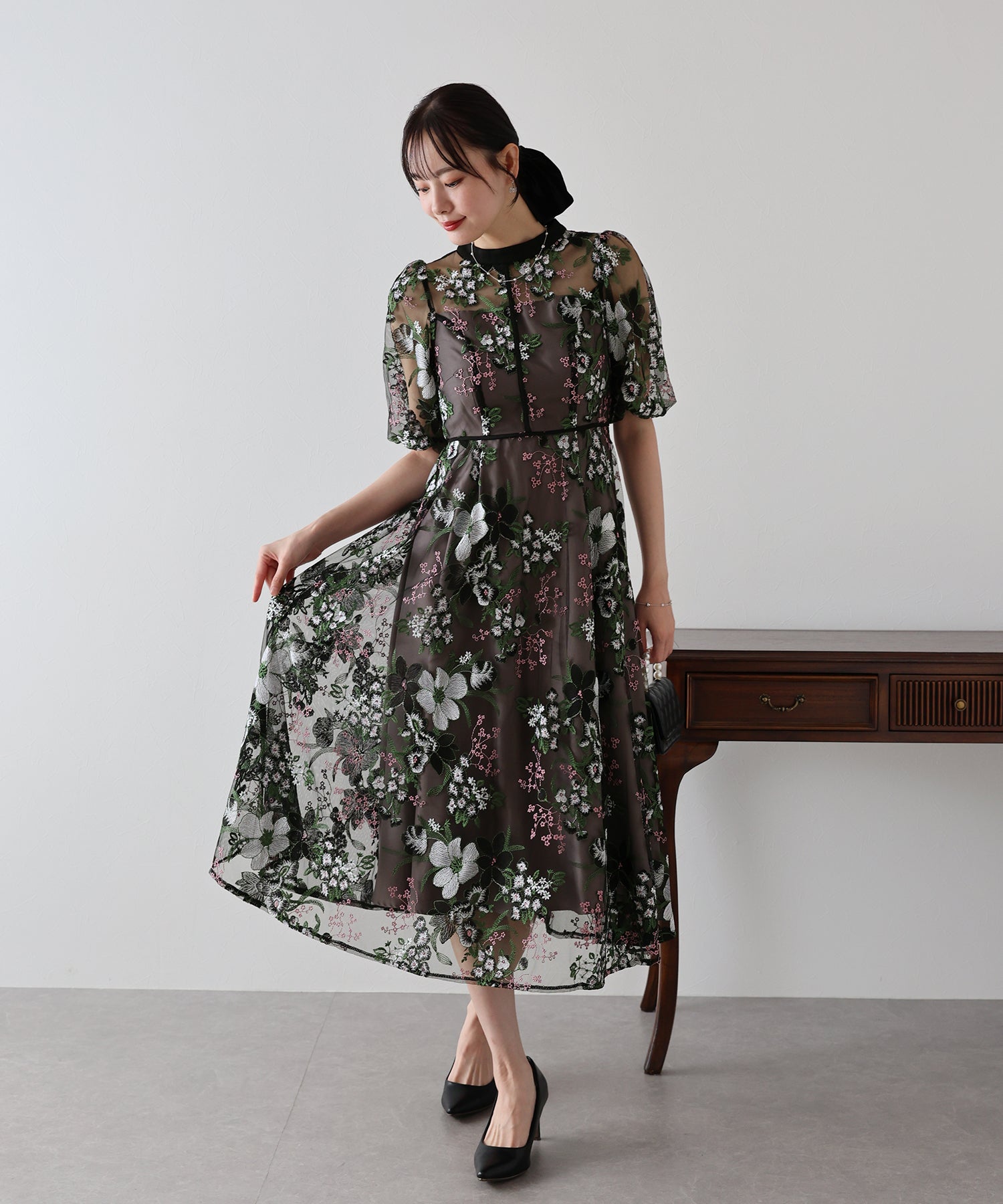 【TIME SALE】フラワーエンブロイダリ―ドレス