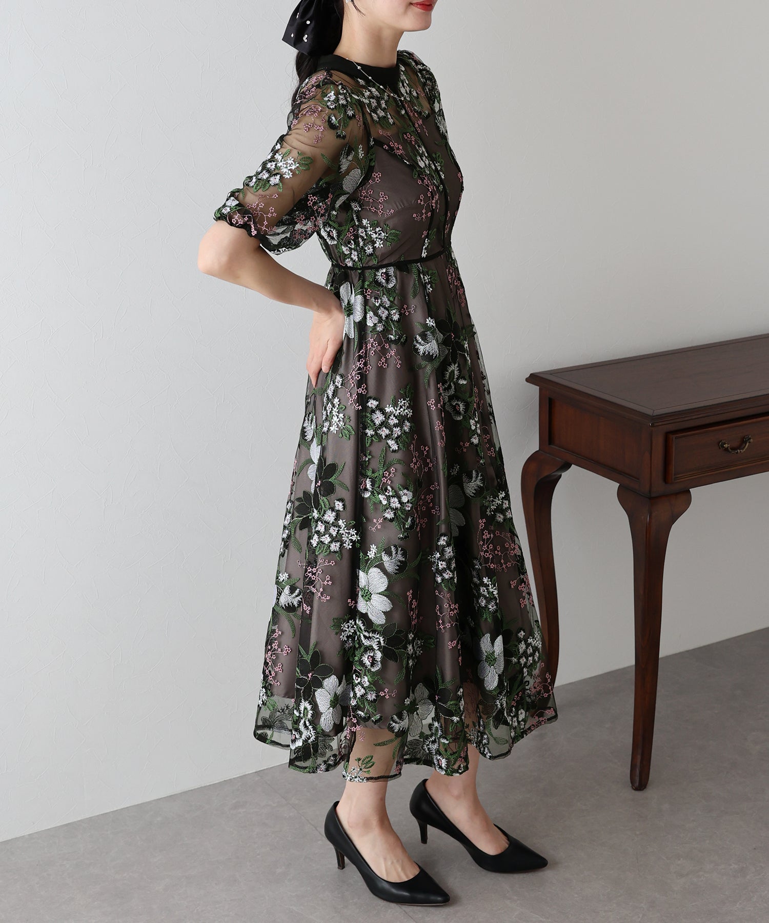 【TIME SALE】フラワーエンブロイダリ―ドレス