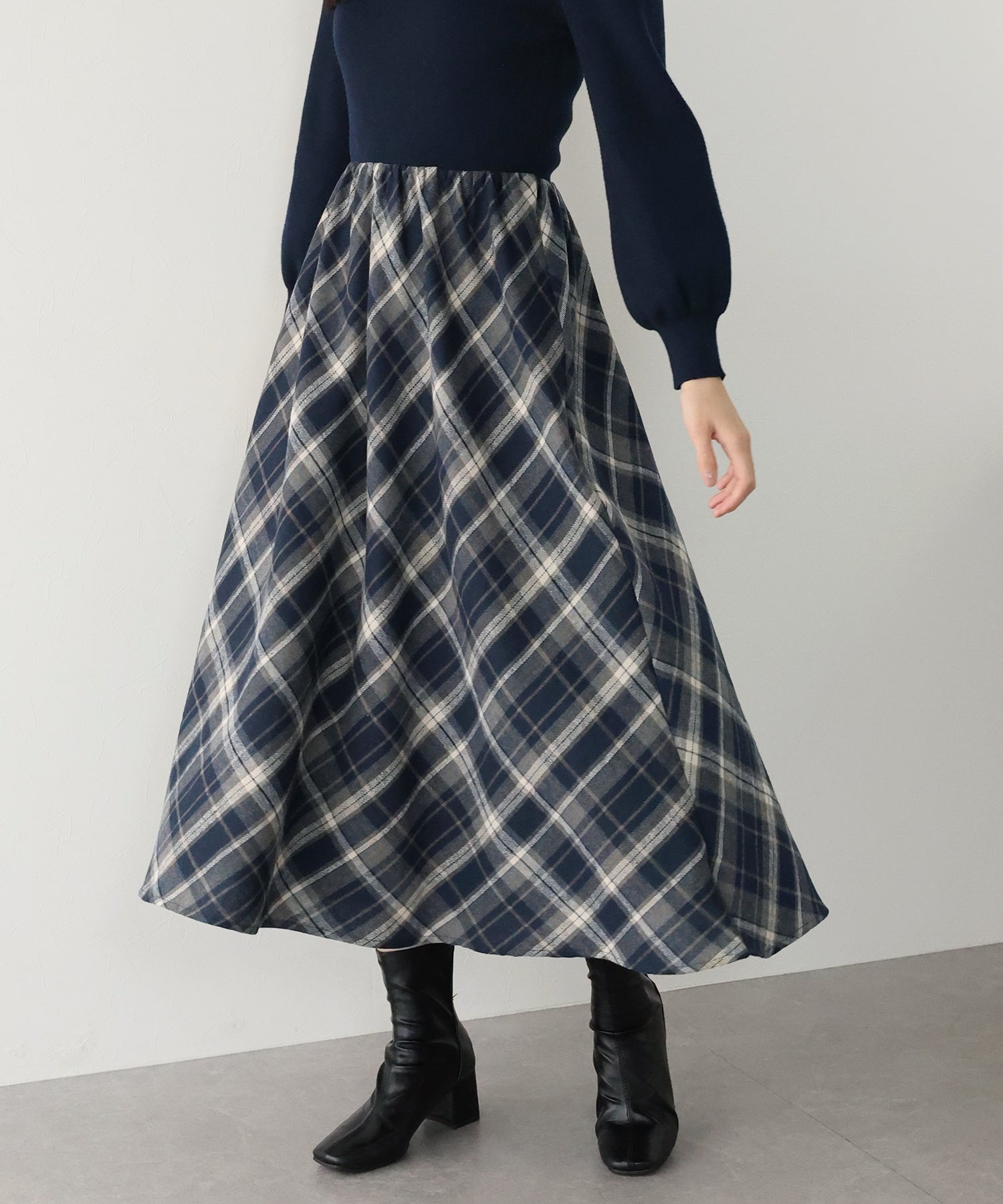 【TIME SALE】チェックドッキングニットワンピース