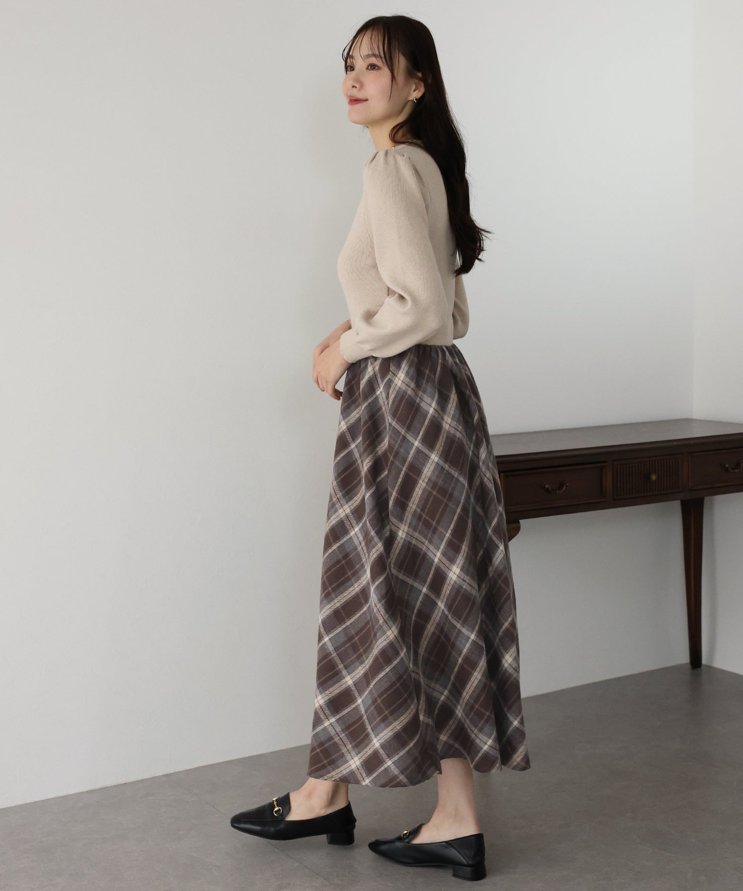 【TIME SALE】チェックドッキングニットワンピース