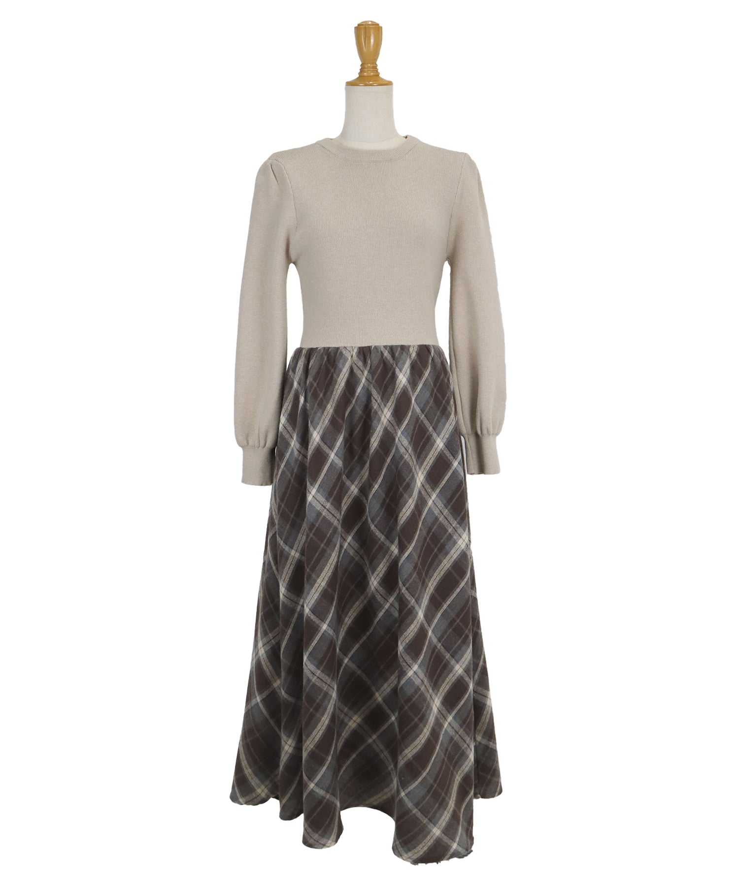 【TIME SALE】チェックドッキングニットワンピース