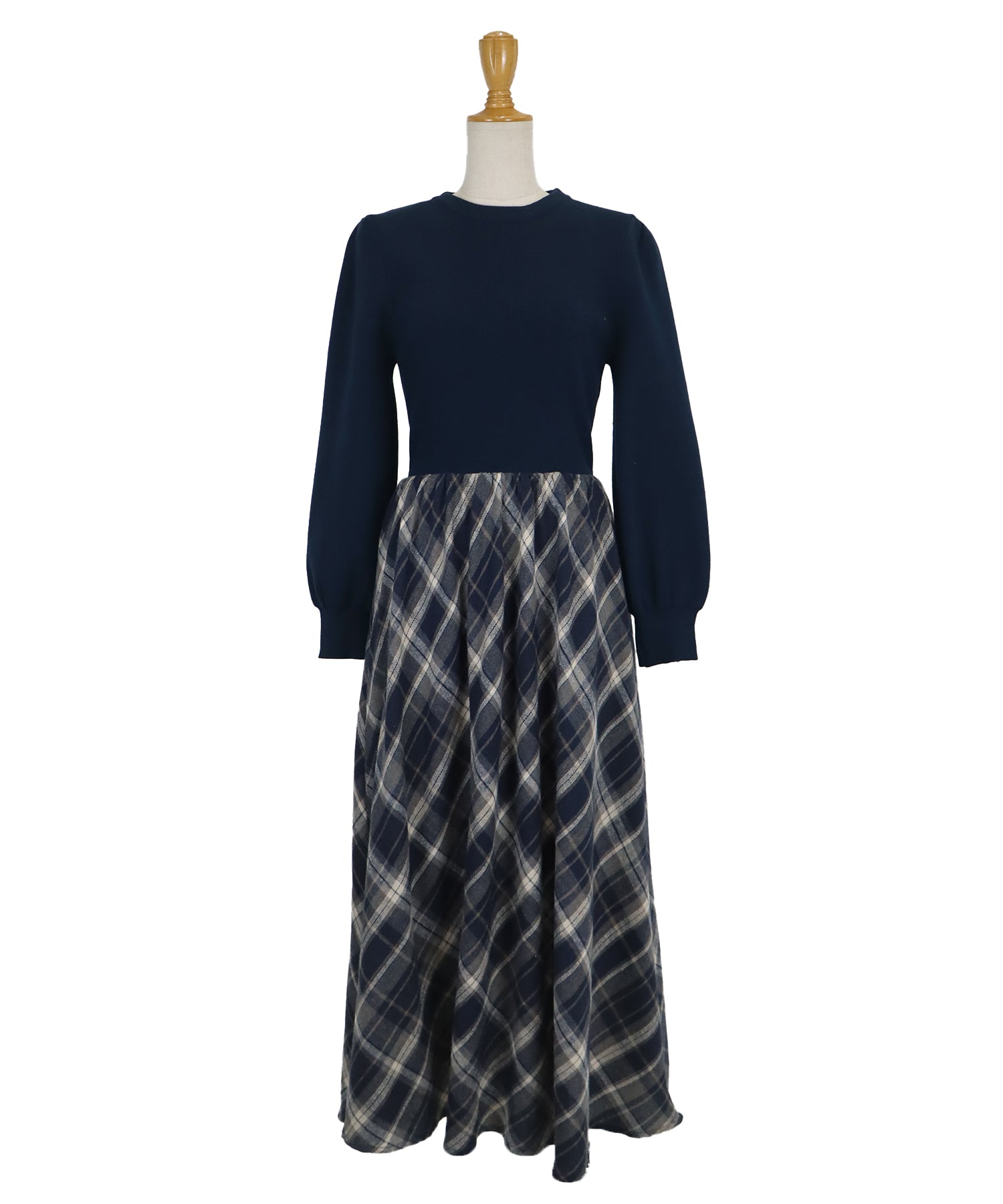 【TIME SALE】チェックドッキングニットワンピース