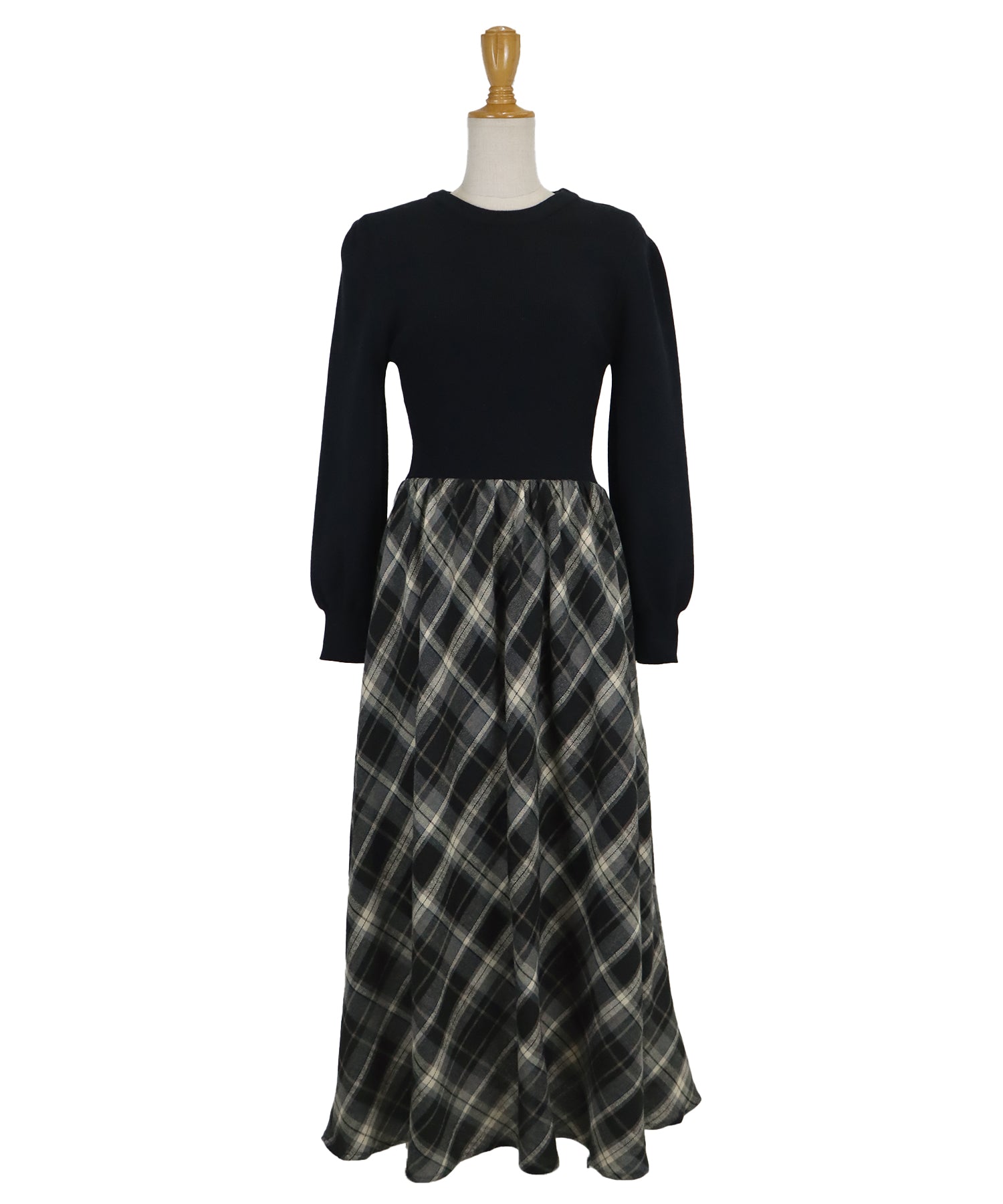 【TIME SALE】チェックドッキングニットワンピース