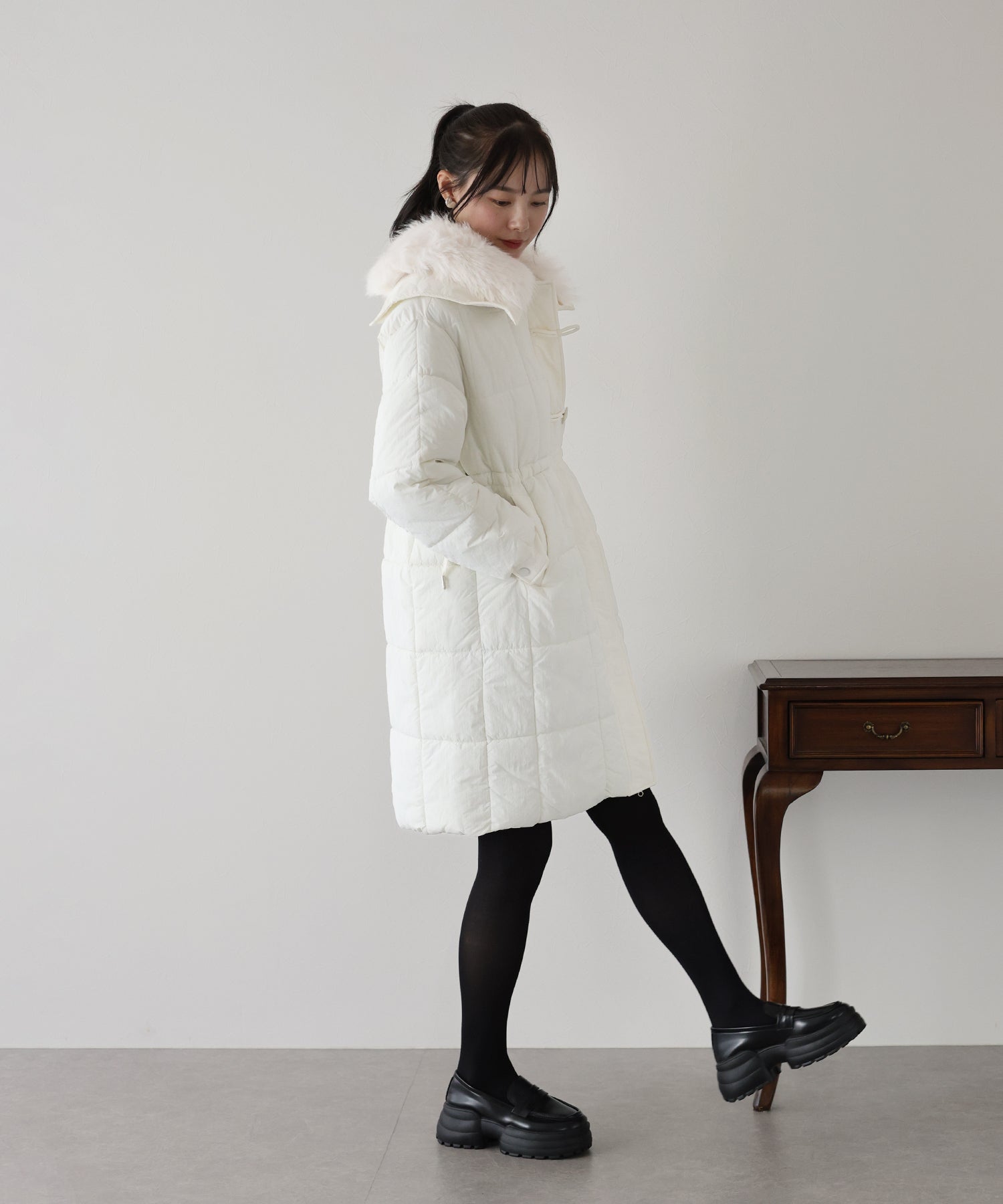 【TIME SALE】ウェストマークファー衿ロングダウン