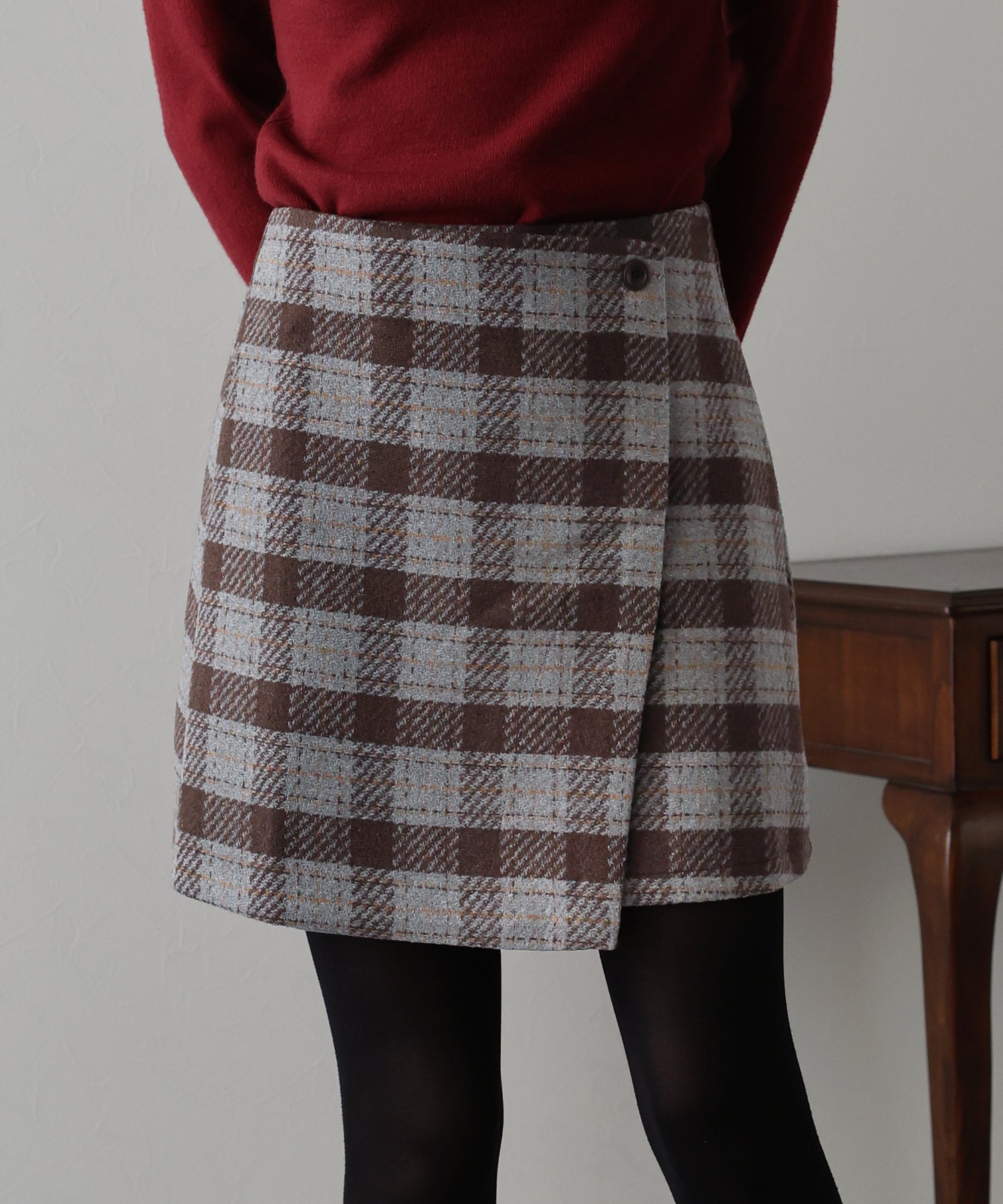 【SALE】チェック柄ラップミニスカート