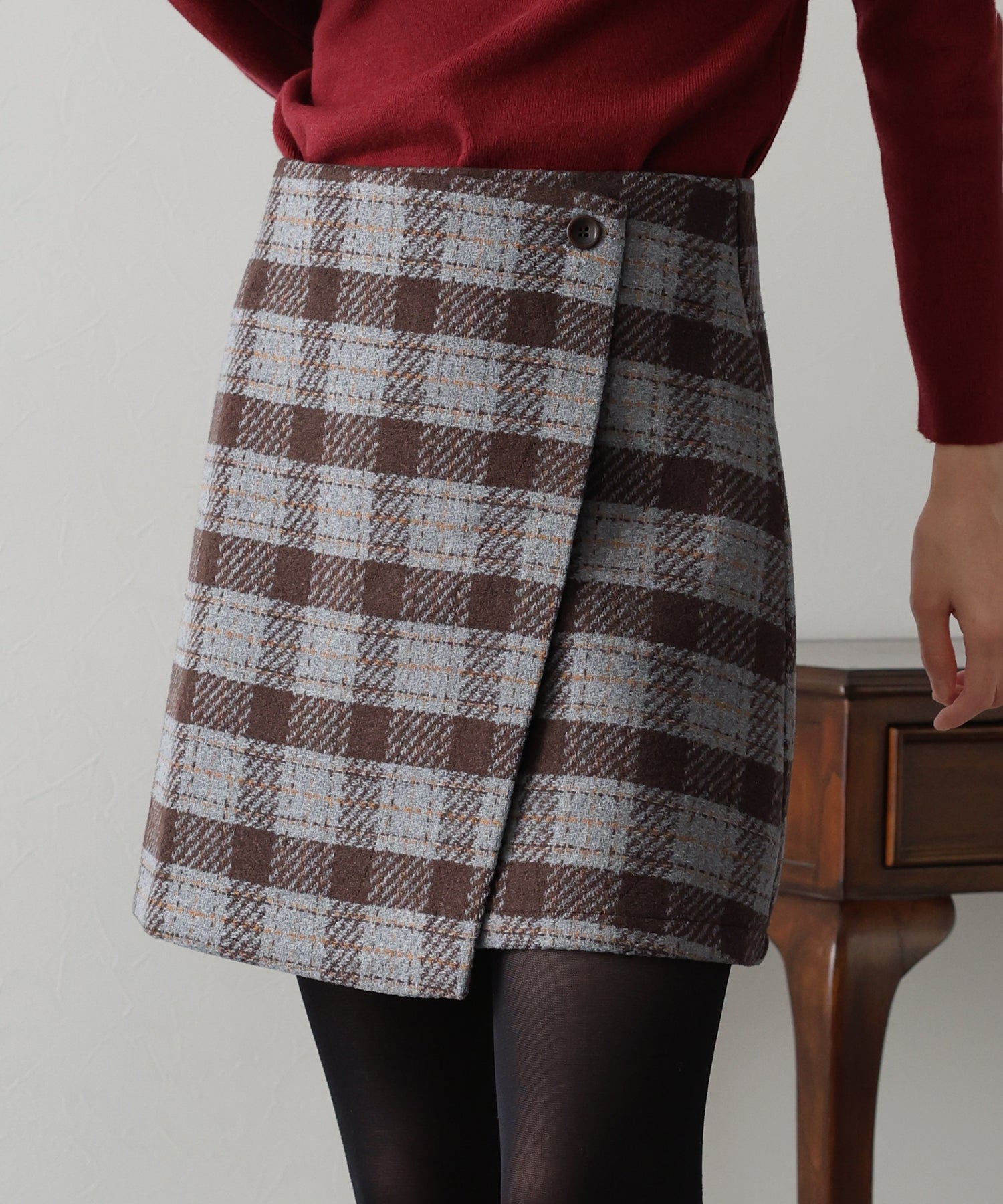 【SALE】チェック柄ラップミニスカート