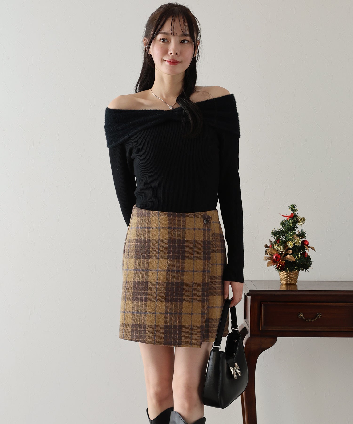 【SALE】チェック柄ラップミニスカート