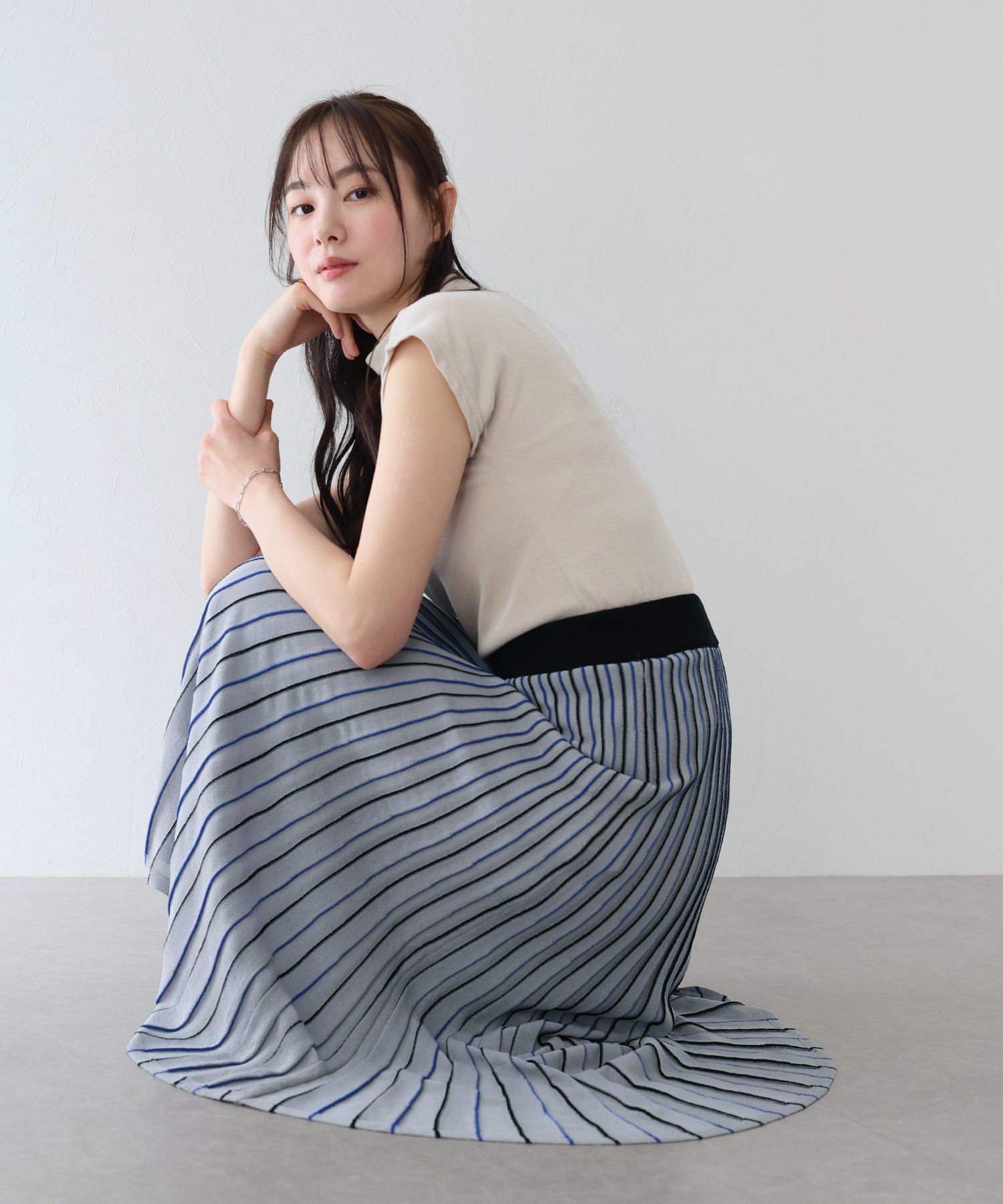 【SALE】シアーストライプニットスカート