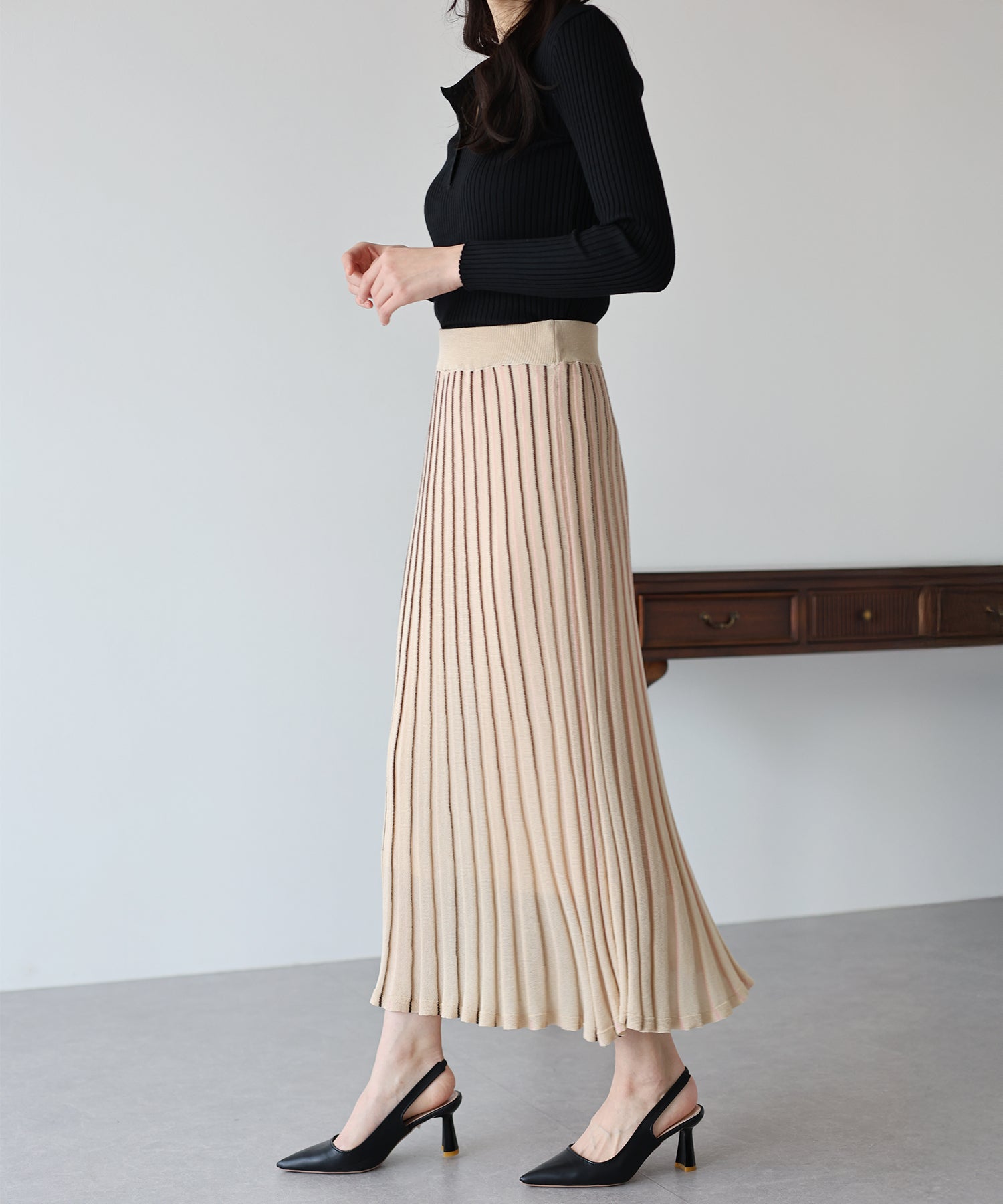 【SALE】シアーストライプニットスカート