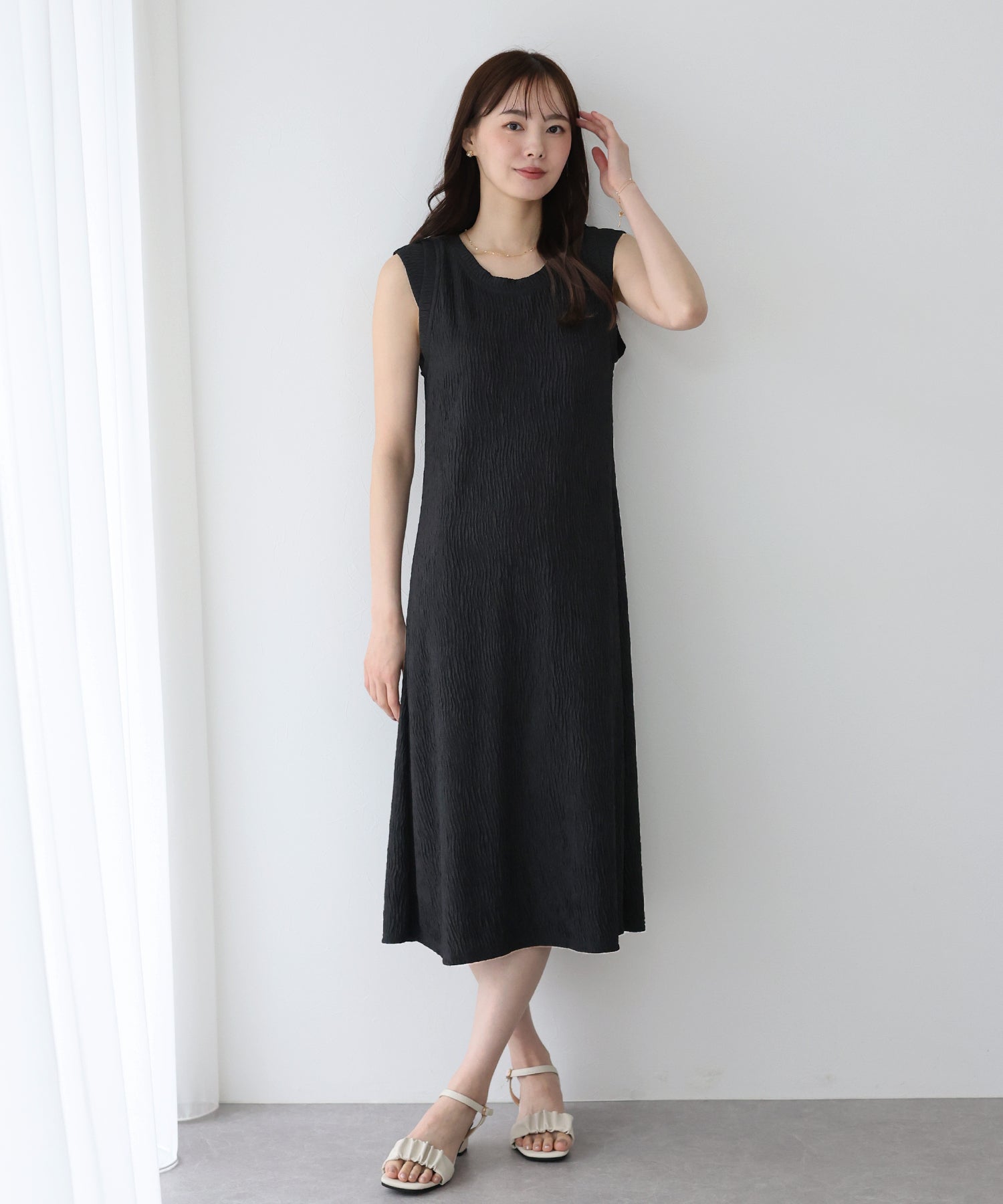 【SALE】フレンチスリーブプリーツワンピース