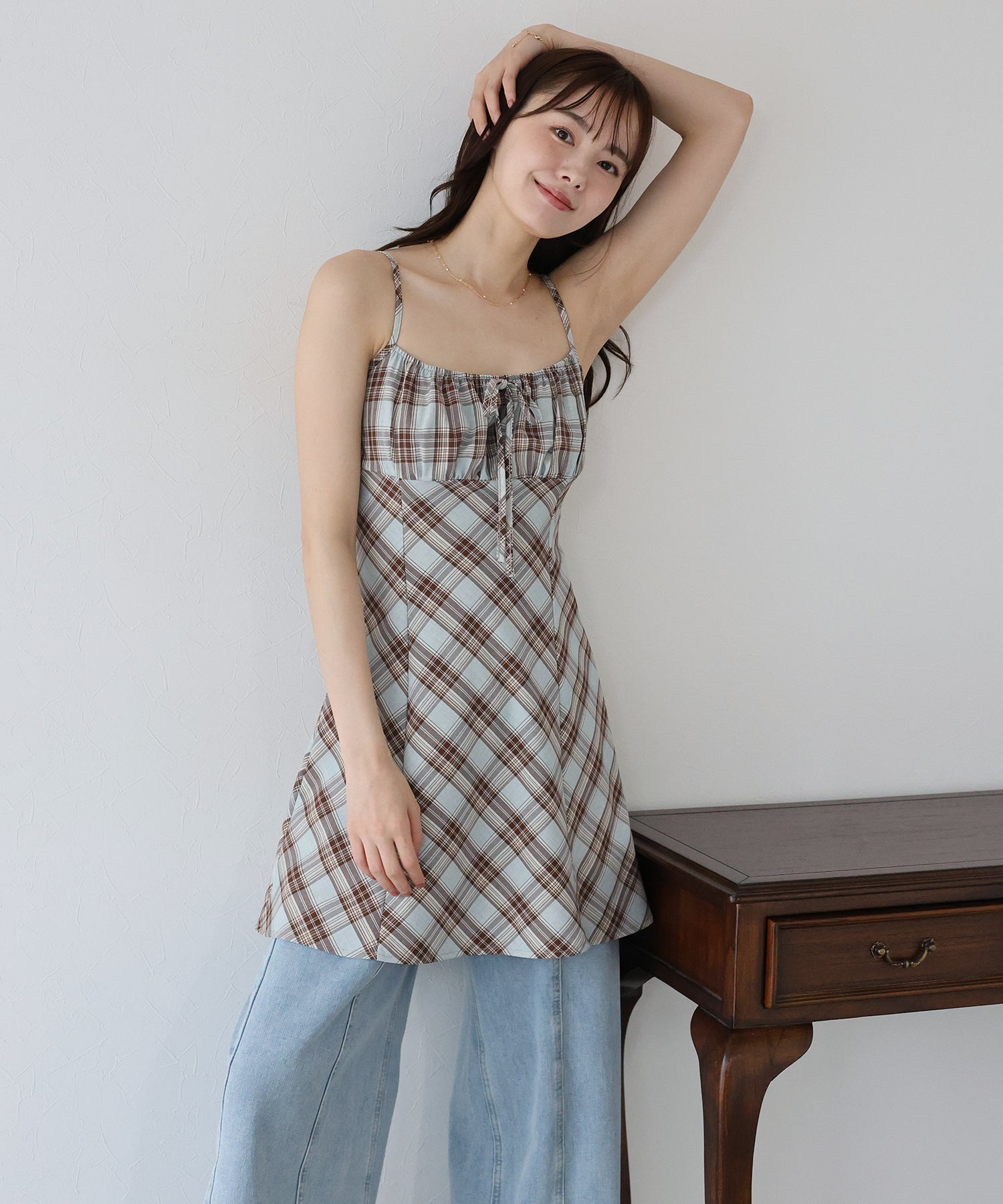 【SALE】チェックキャミワンピース