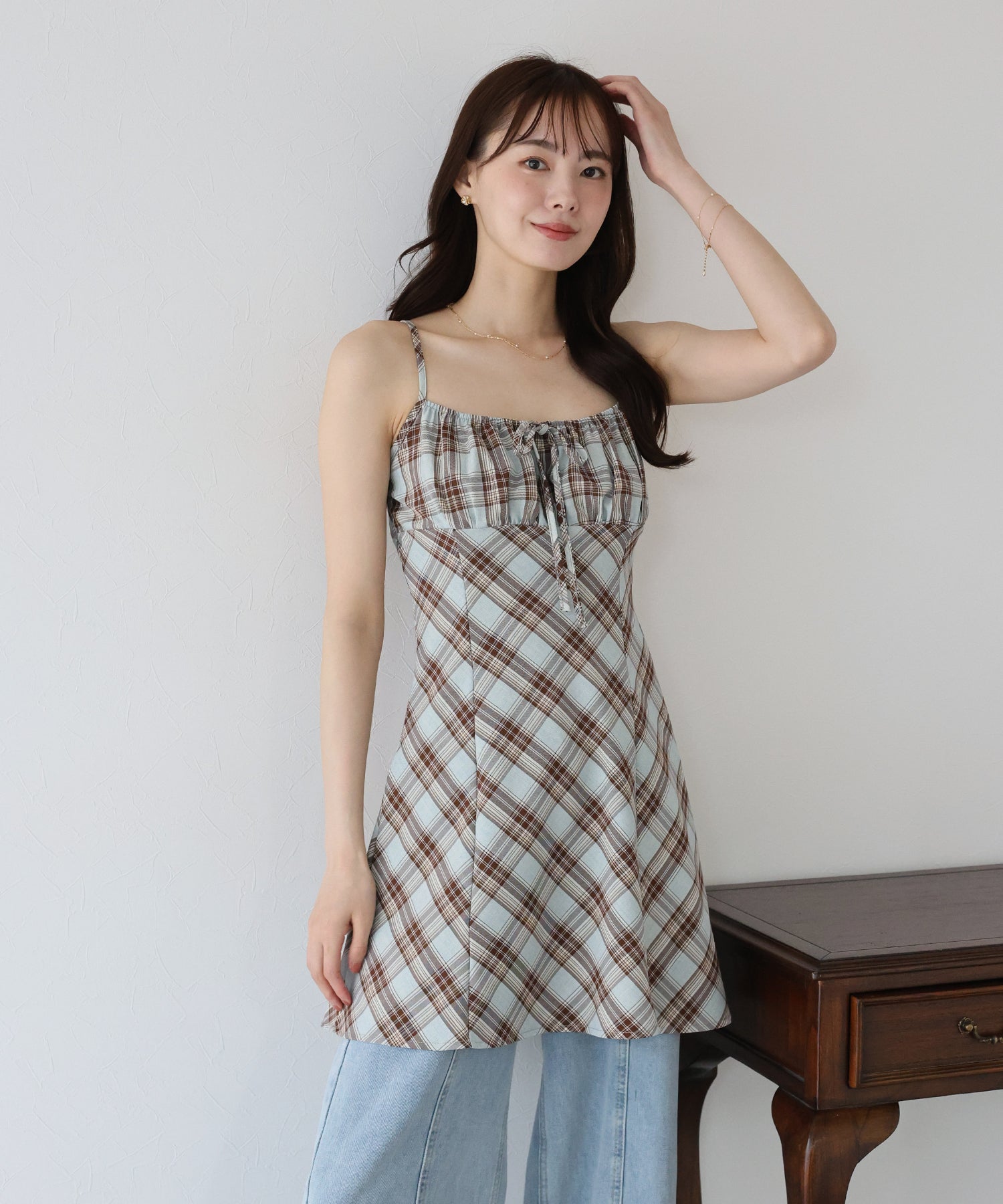 【SALE】チェックキャミワンピース