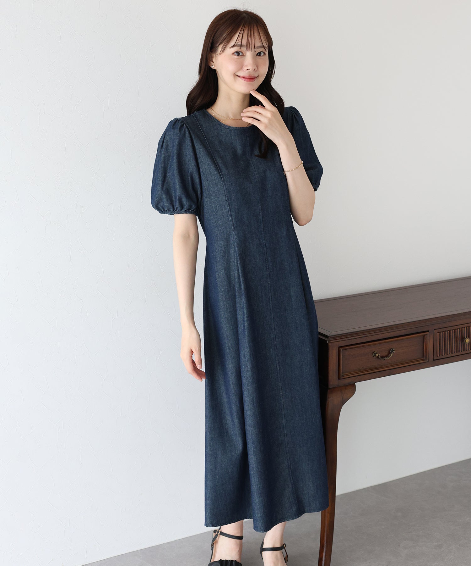 パフスリーブデニムワンピース