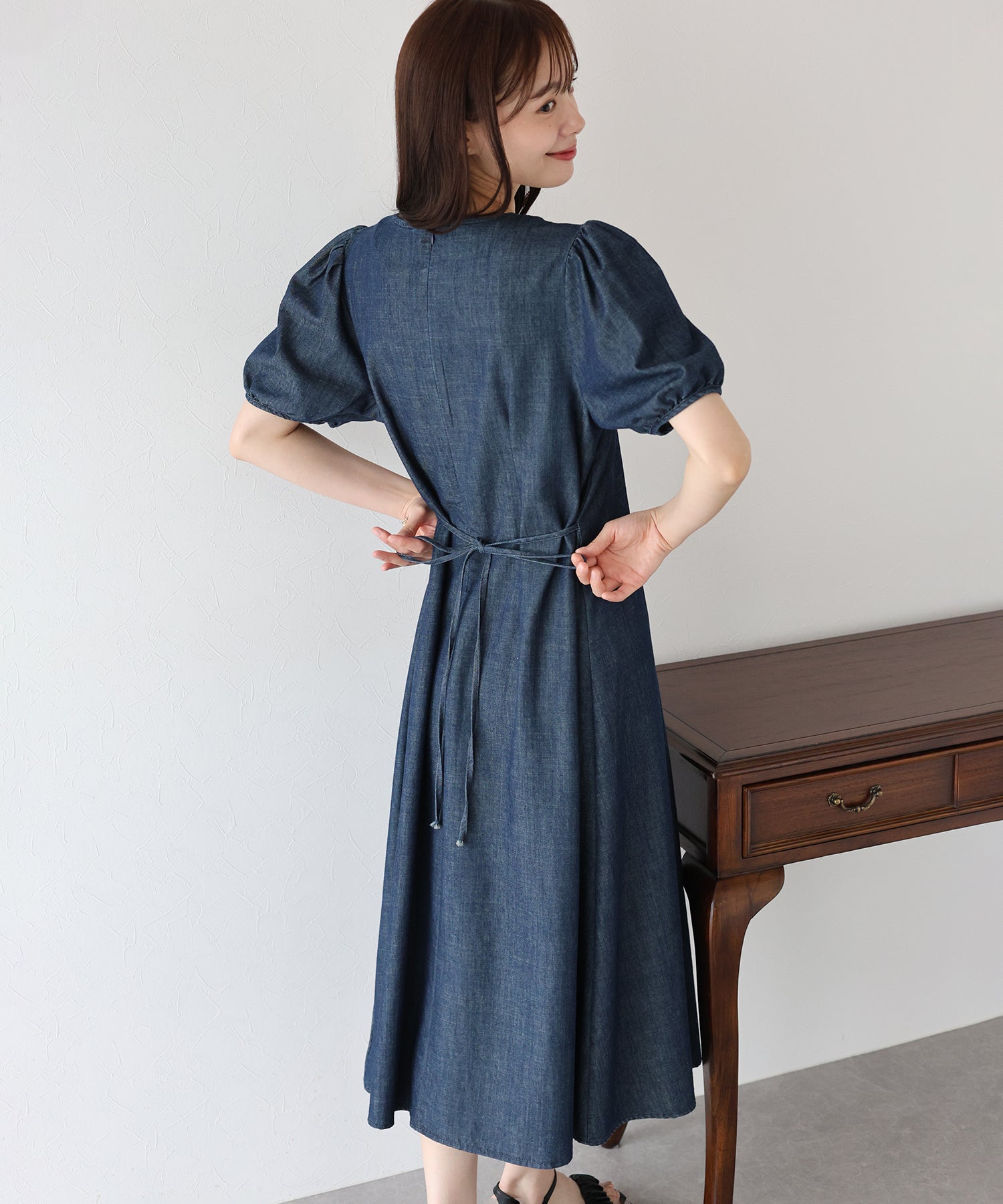 パフスリーブデニムワンピース