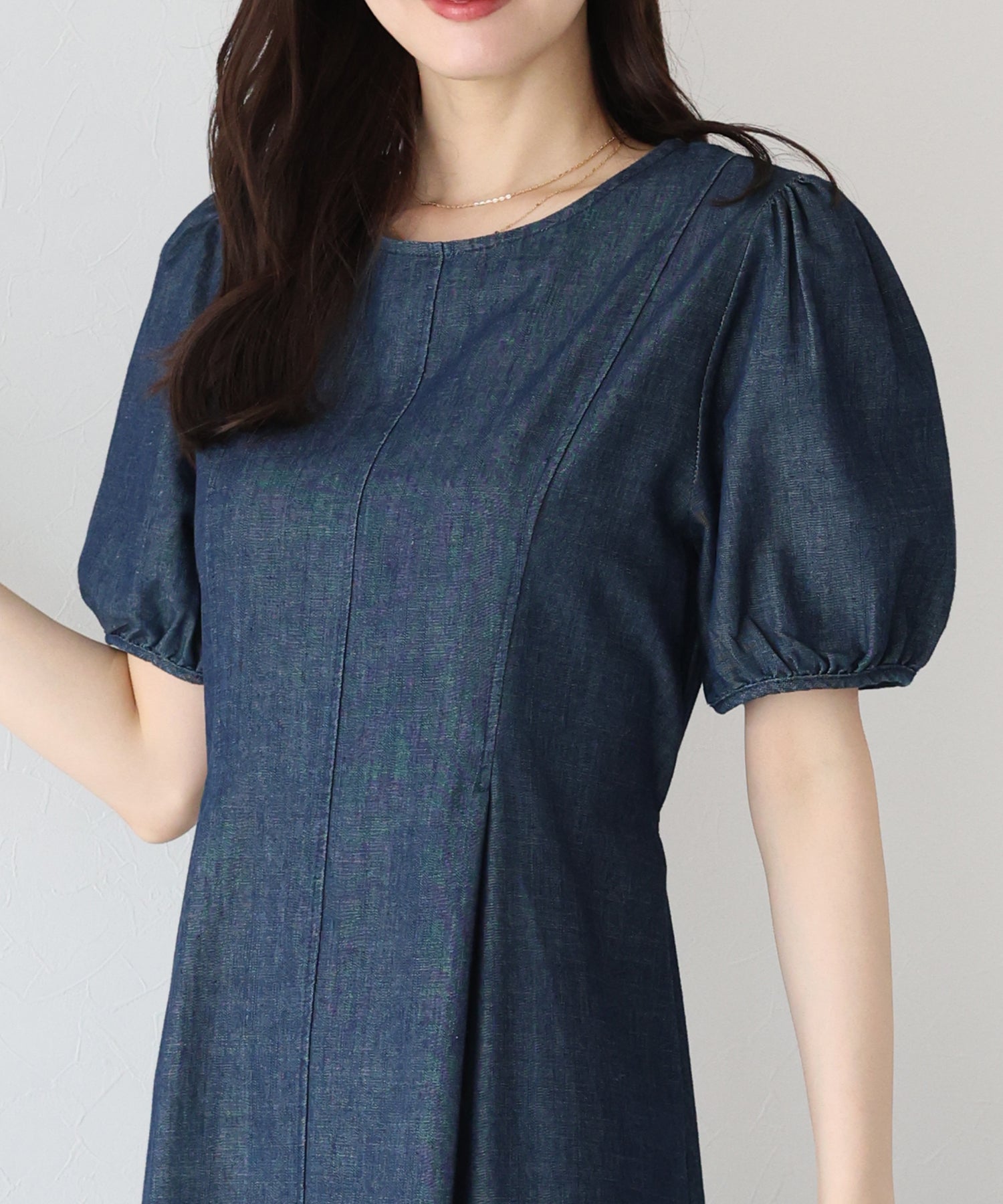 パフスリーブデニムワンピース