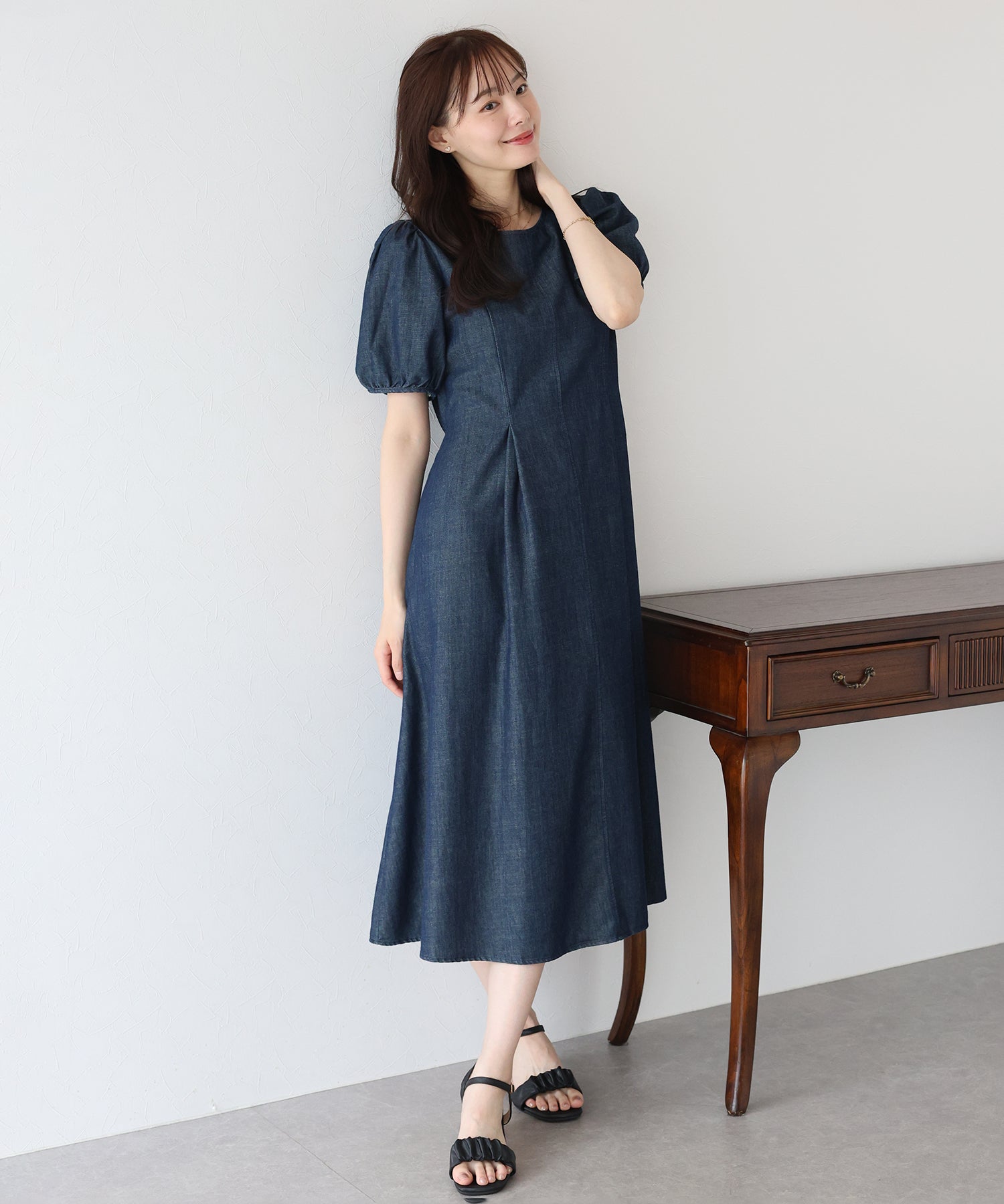 パフスリーブデニムワンピース