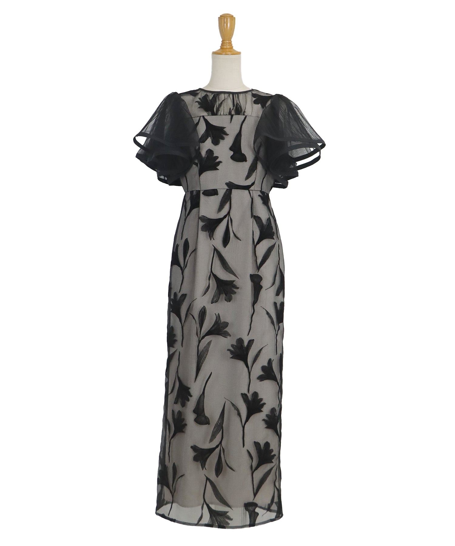 【TIME SALE】フリルスリーブフロッキードレス