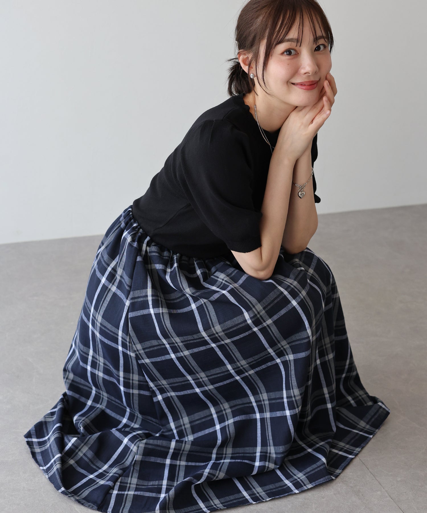 【SALE】チェックドッキングワンピース