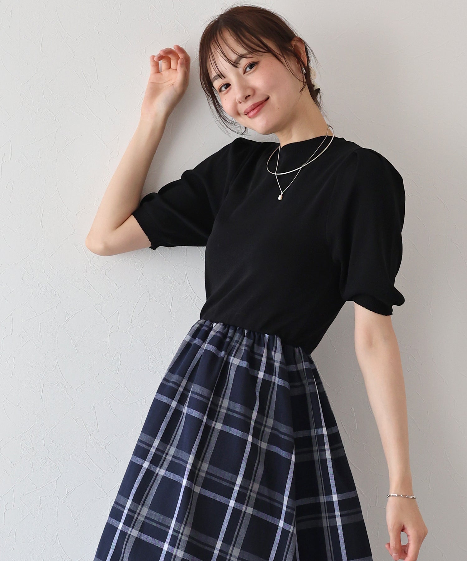 【SALE】チェックドッキングワンピース