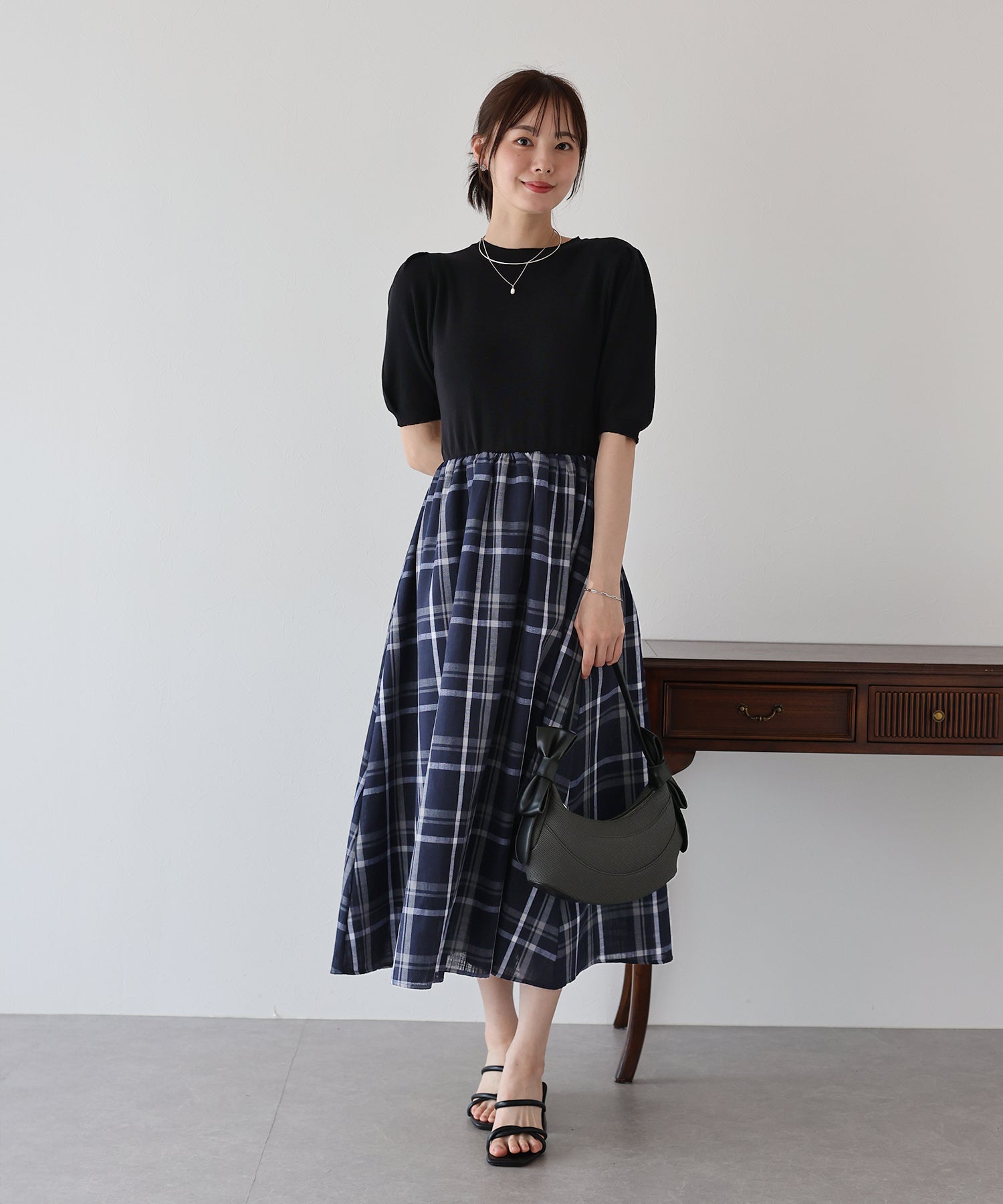 【SALE】チェックドッキングワンピース