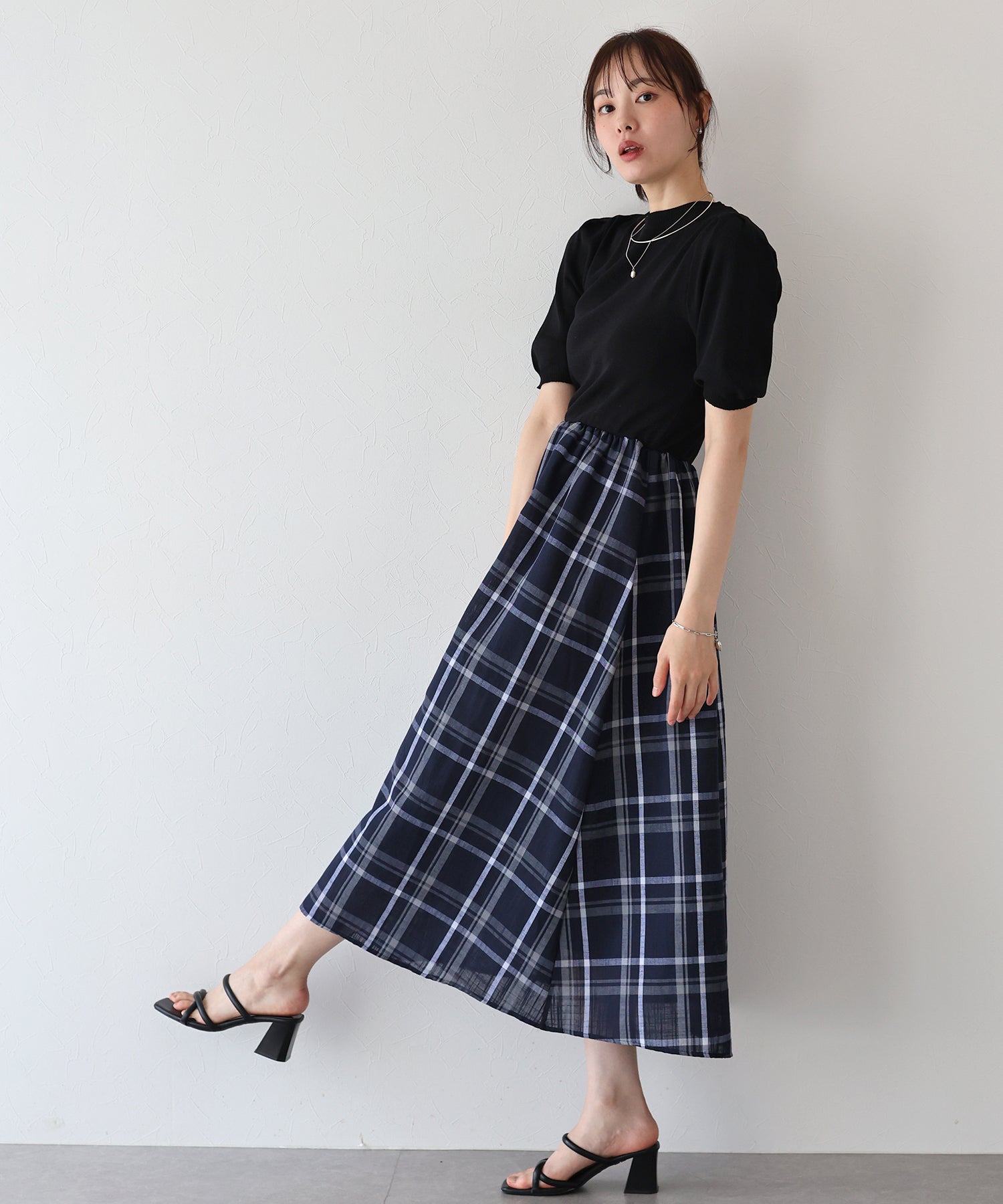 【SALE】チェックドッキングワンピース