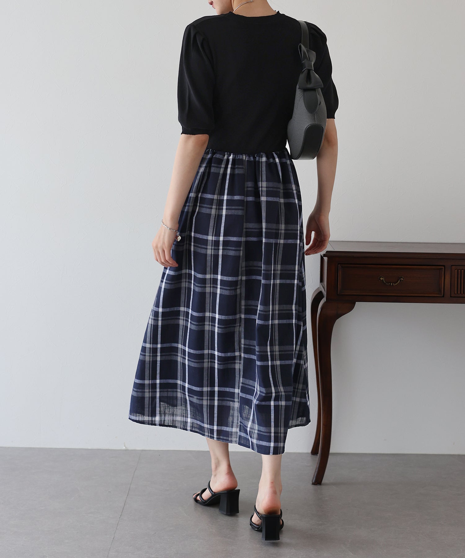 【SALE】チェックドッキングワンピース