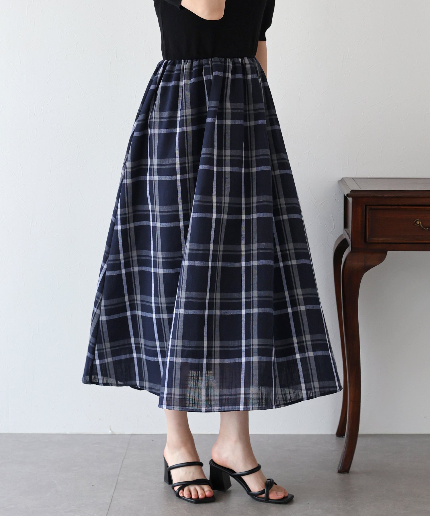 【SALE】チェックドッキングワンピース