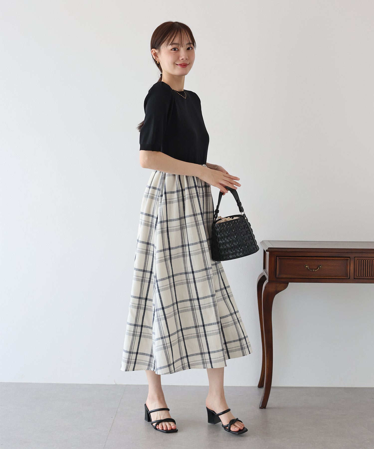 【SALE】チェックドッキングワンピース