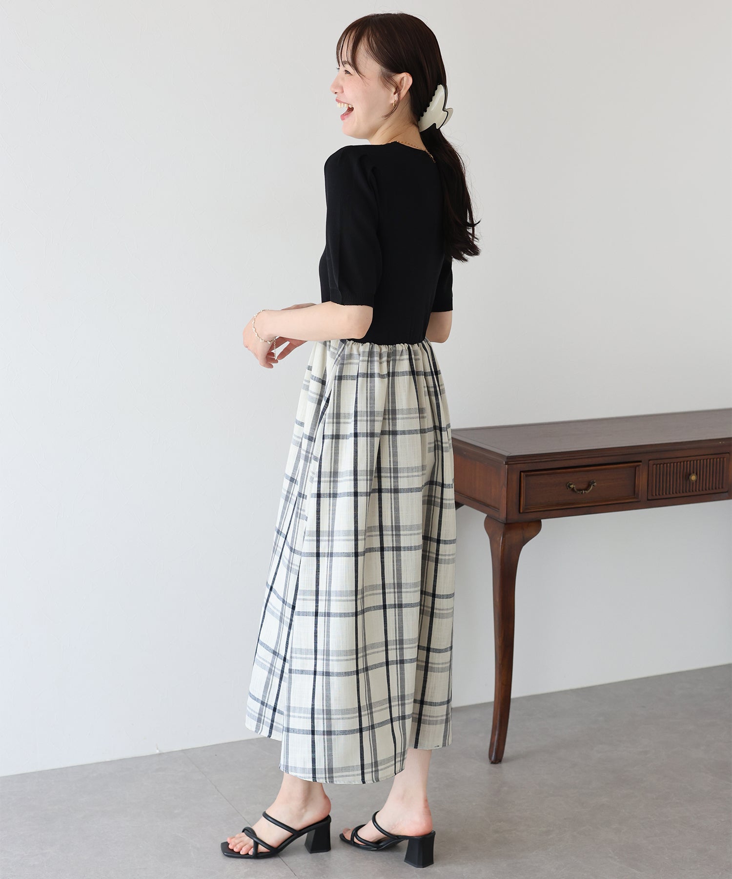 【SALE】チェックドッキングワンピース