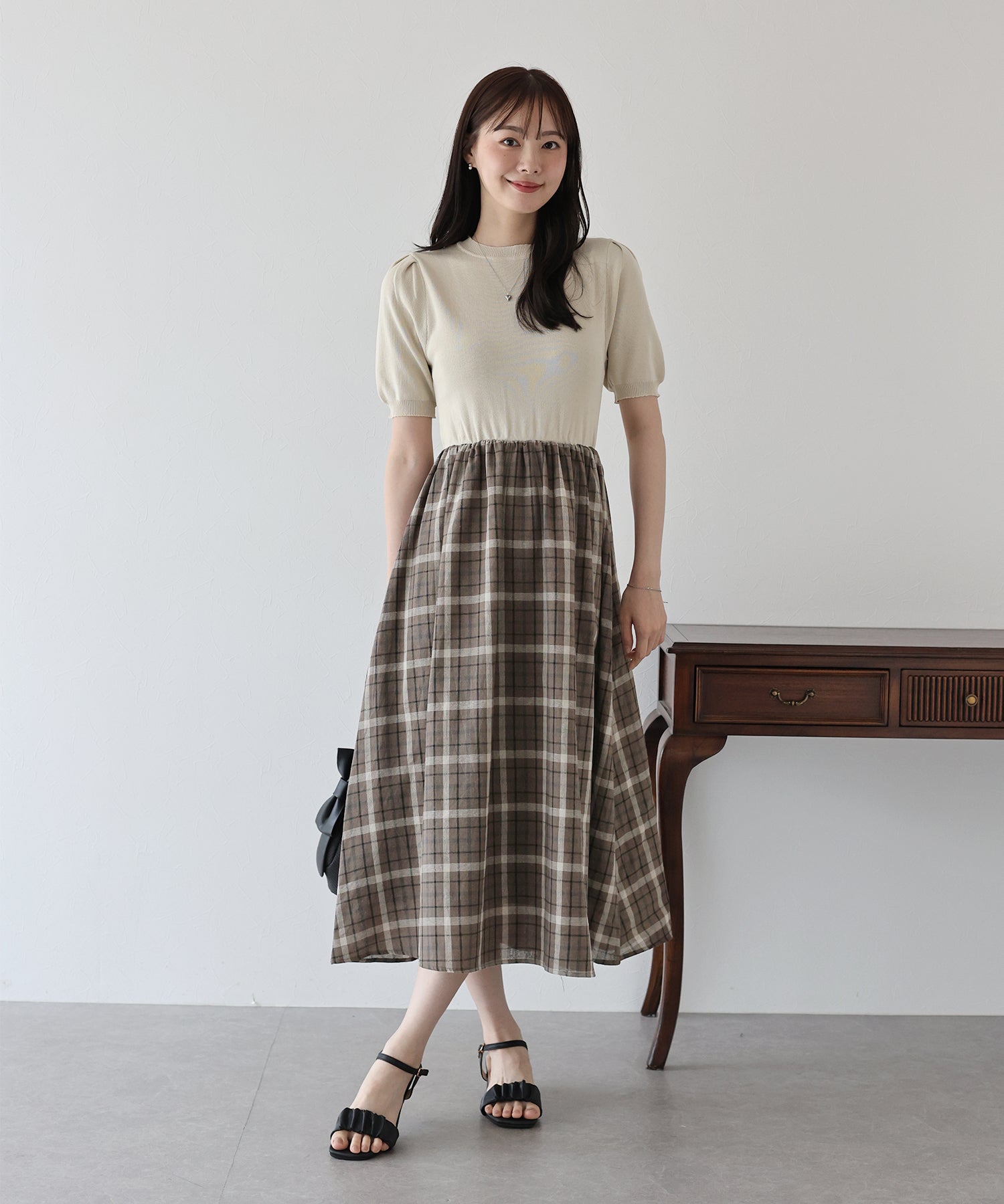 【SALE】チェックドッキングワンピース