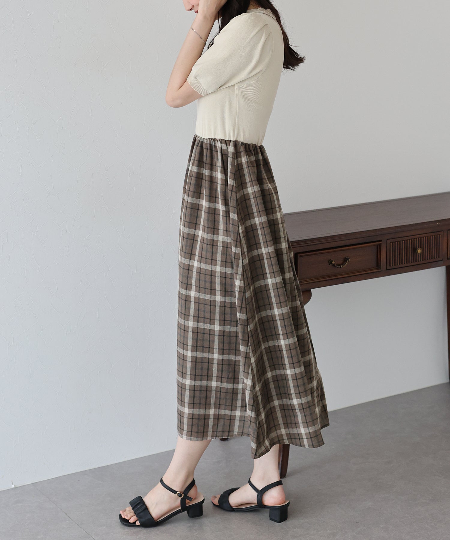 【SALE】チェックドッキングワンピース