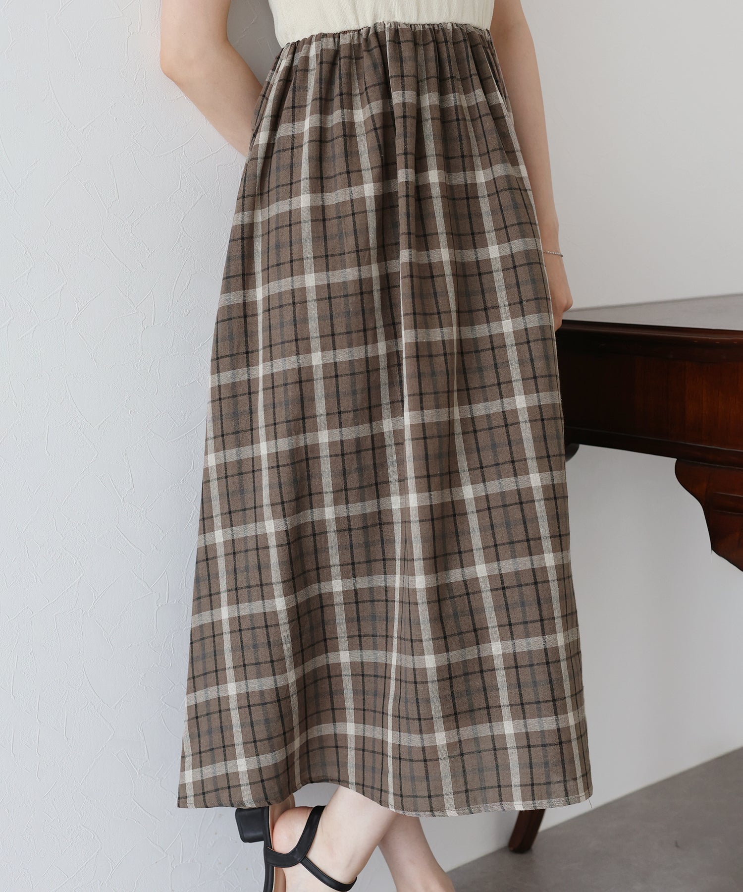 【SALE】チェックドッキングワンピース