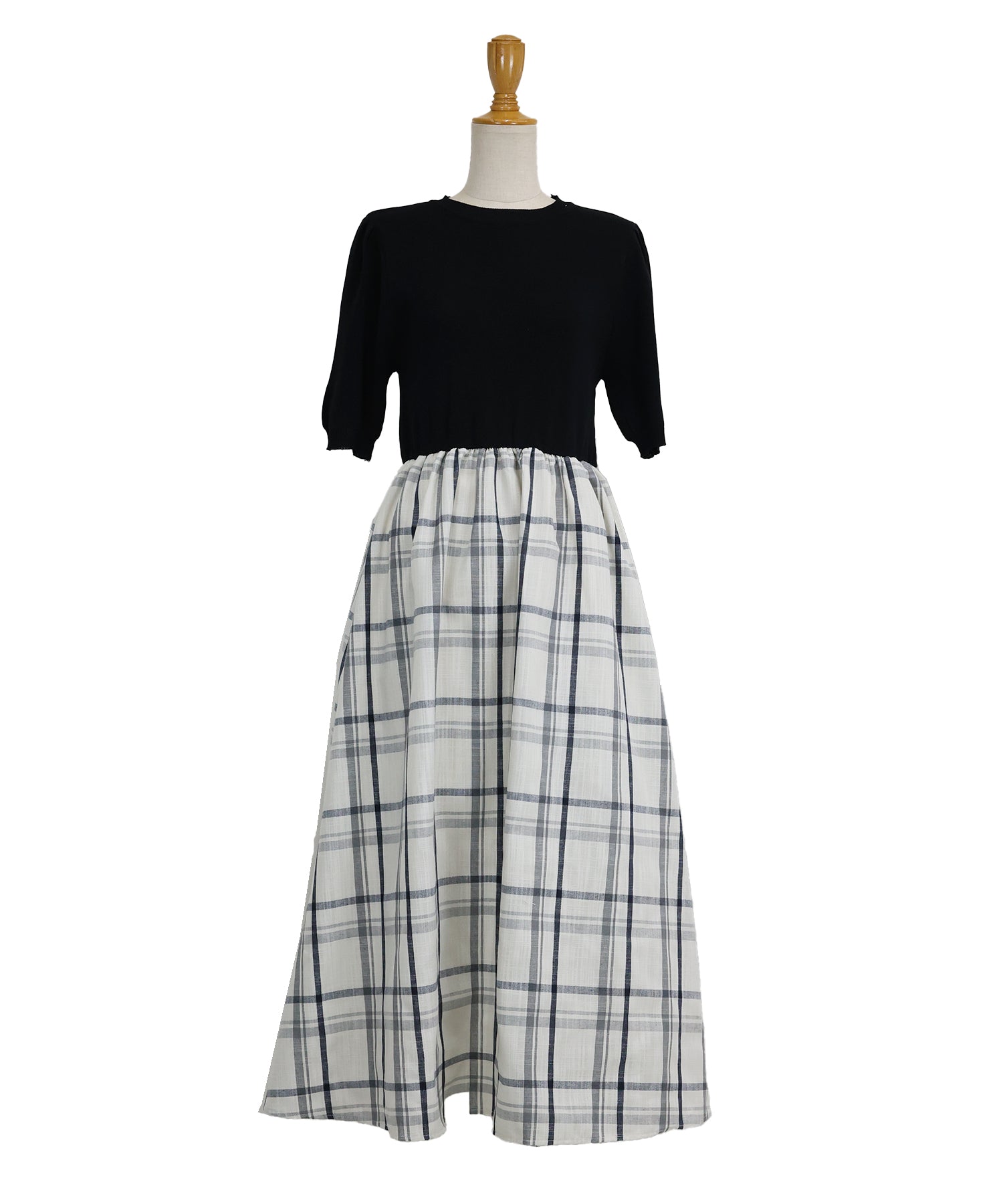 【SALE】チェックドッキングワンピース