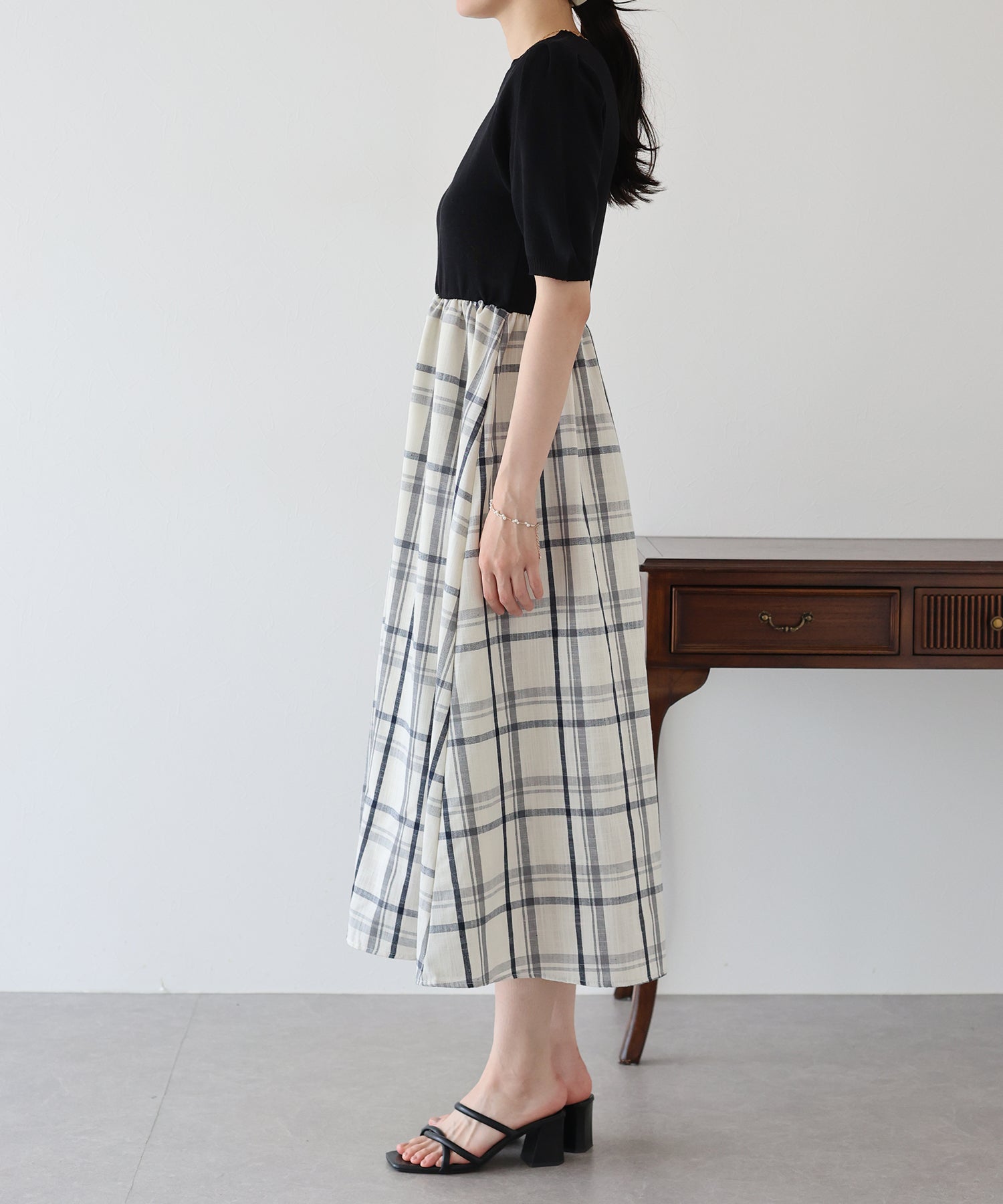 【SALE】チェックドッキングワンピース