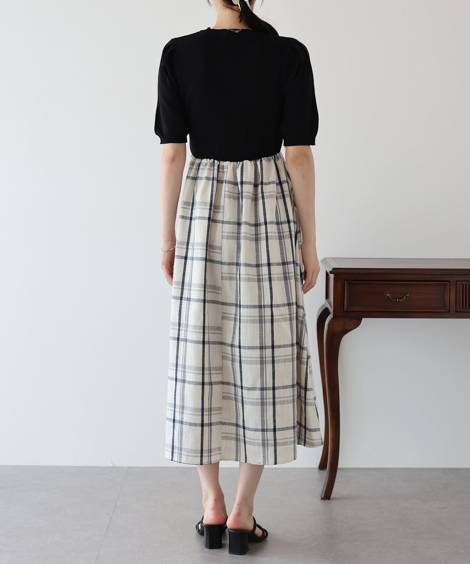 【SALE】チェックドッキングワンピース