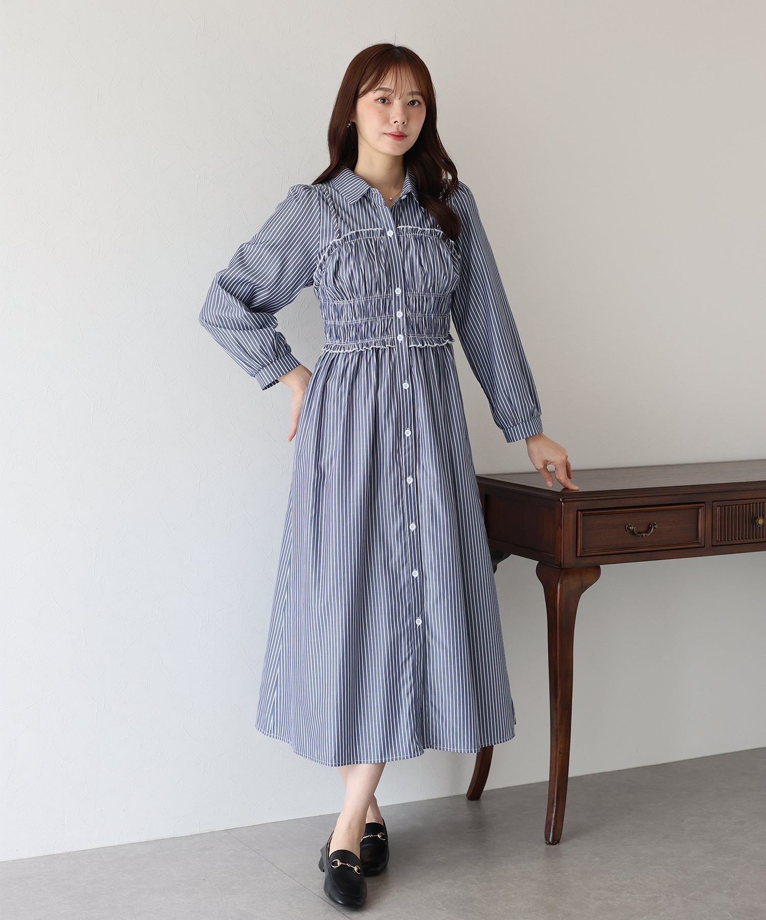 【TIME SALE】シャーリングシャツワンピース