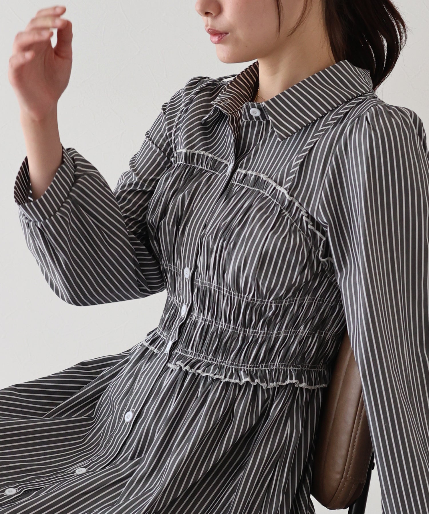 【TIME SALE】シャーリングシャツワンピース