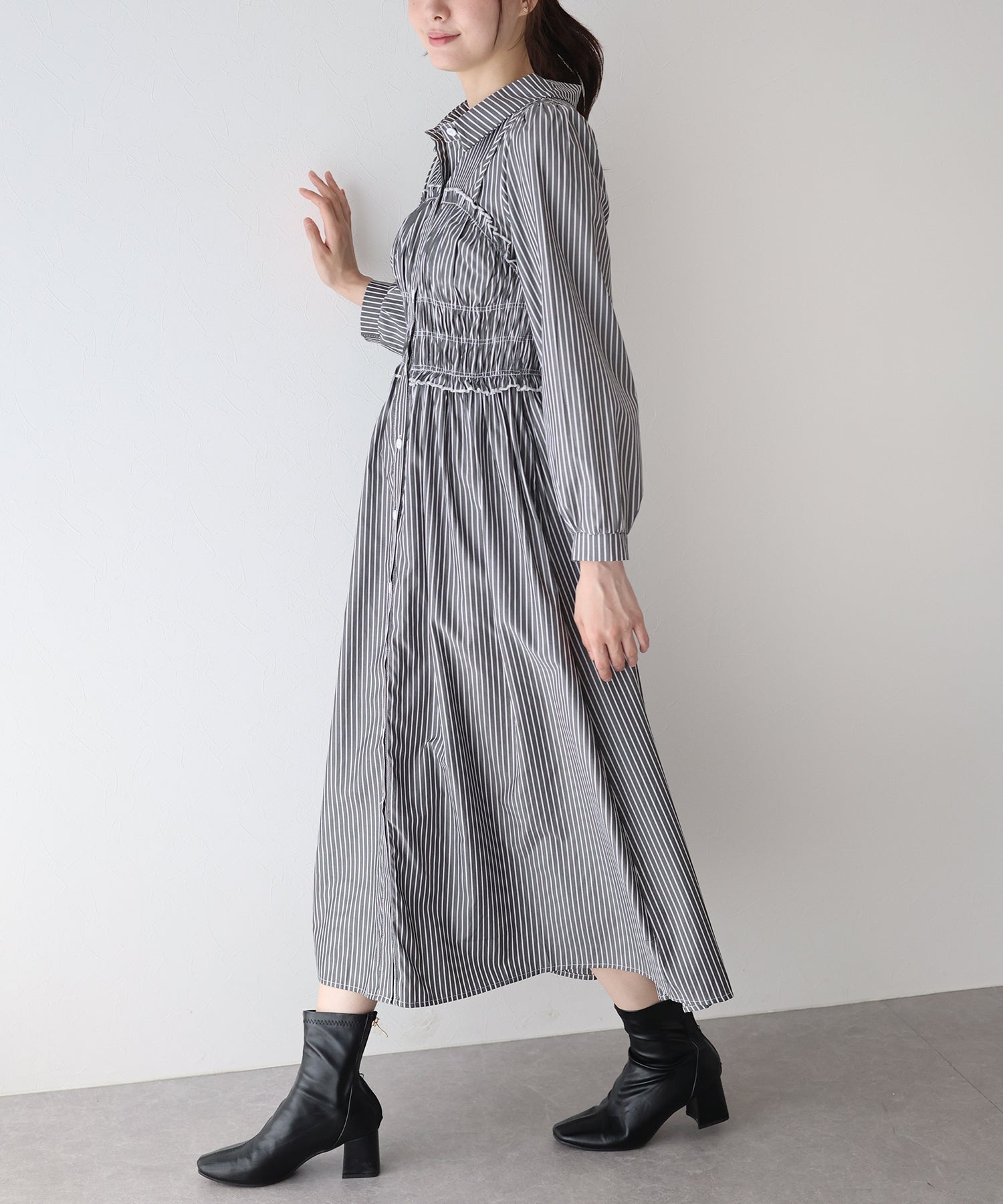 【TIME SALE】シャーリングシャツワンピース