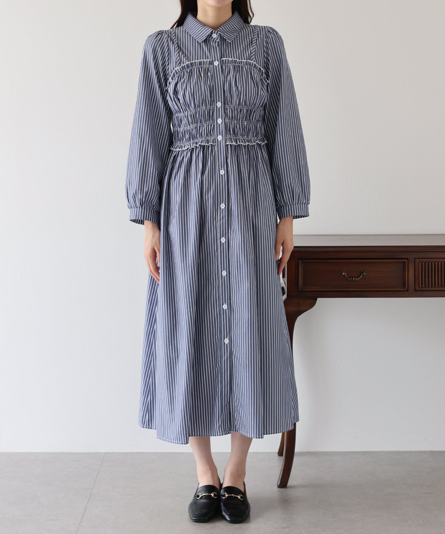 【TIME SALE】シャーリングシャツワンピース