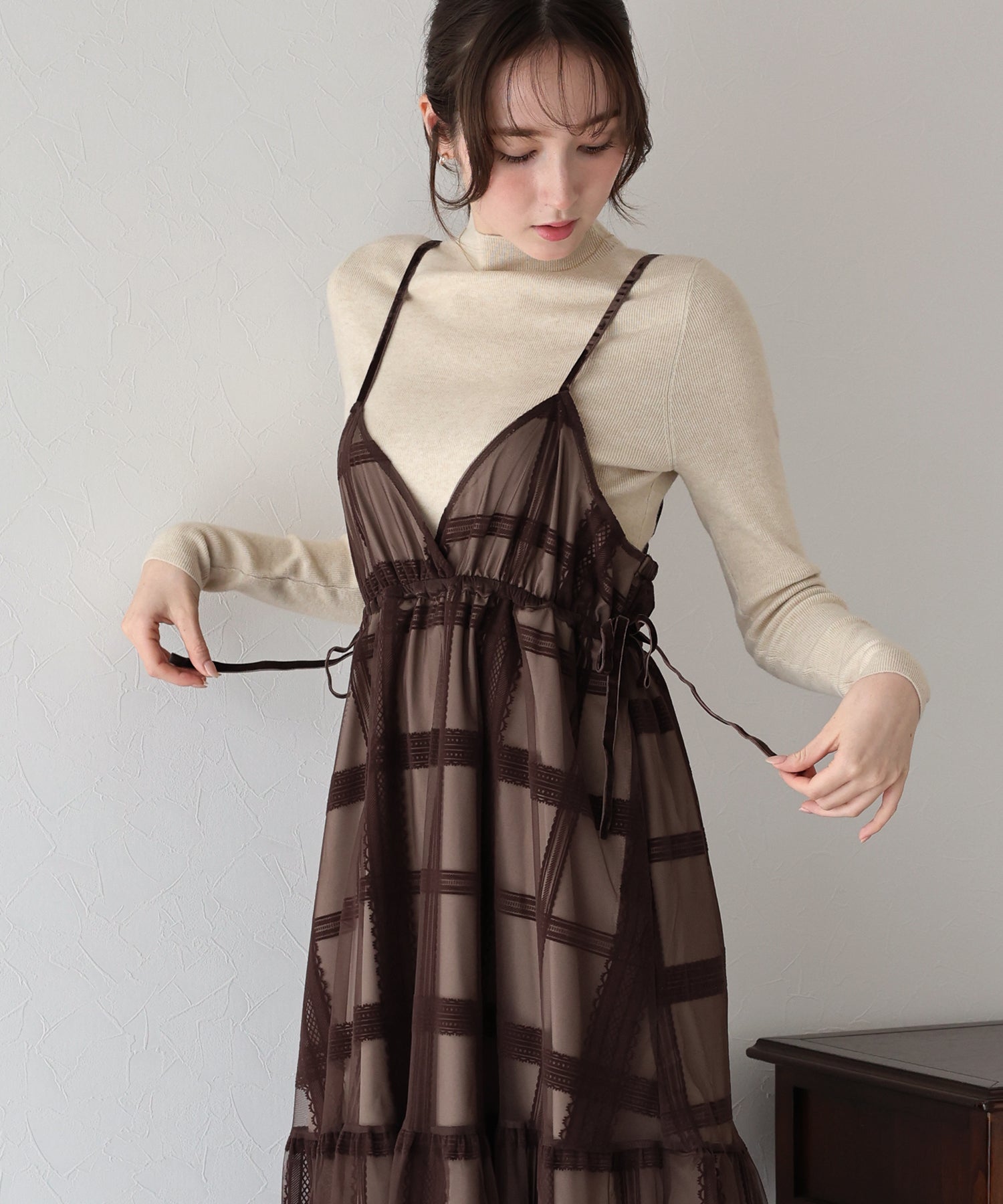 フロッキーチェックキャミワンピース