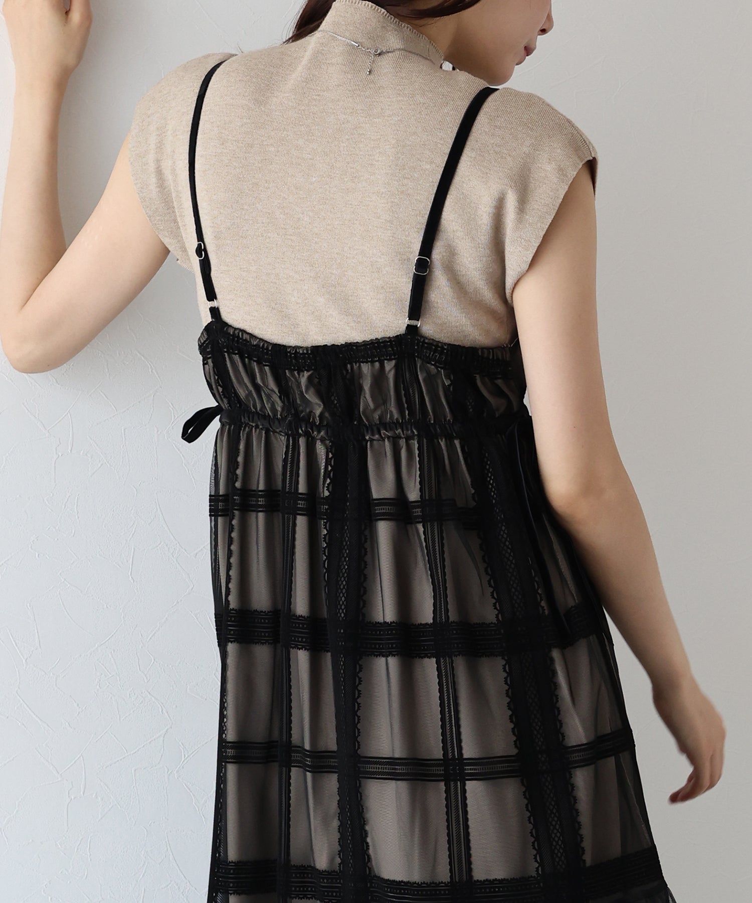 フロッキーチェックキャミワンピース