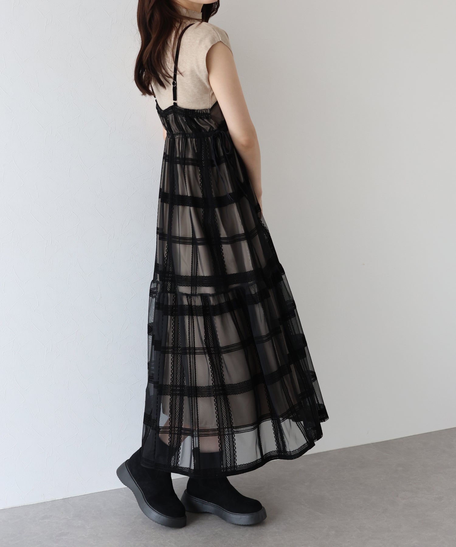 フロッキーチェックキャミワンピース