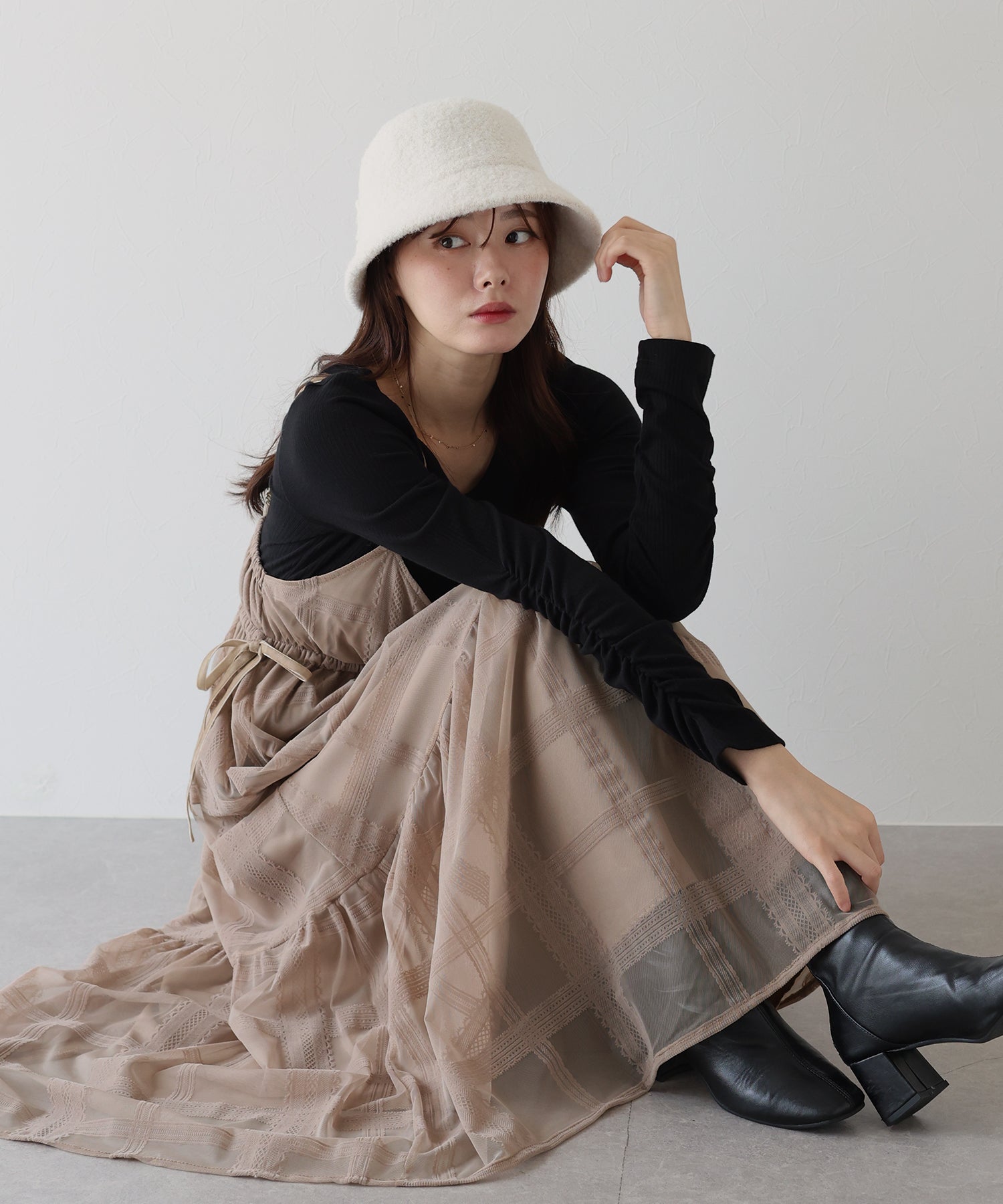 フロッキーチェックキャミワンピース