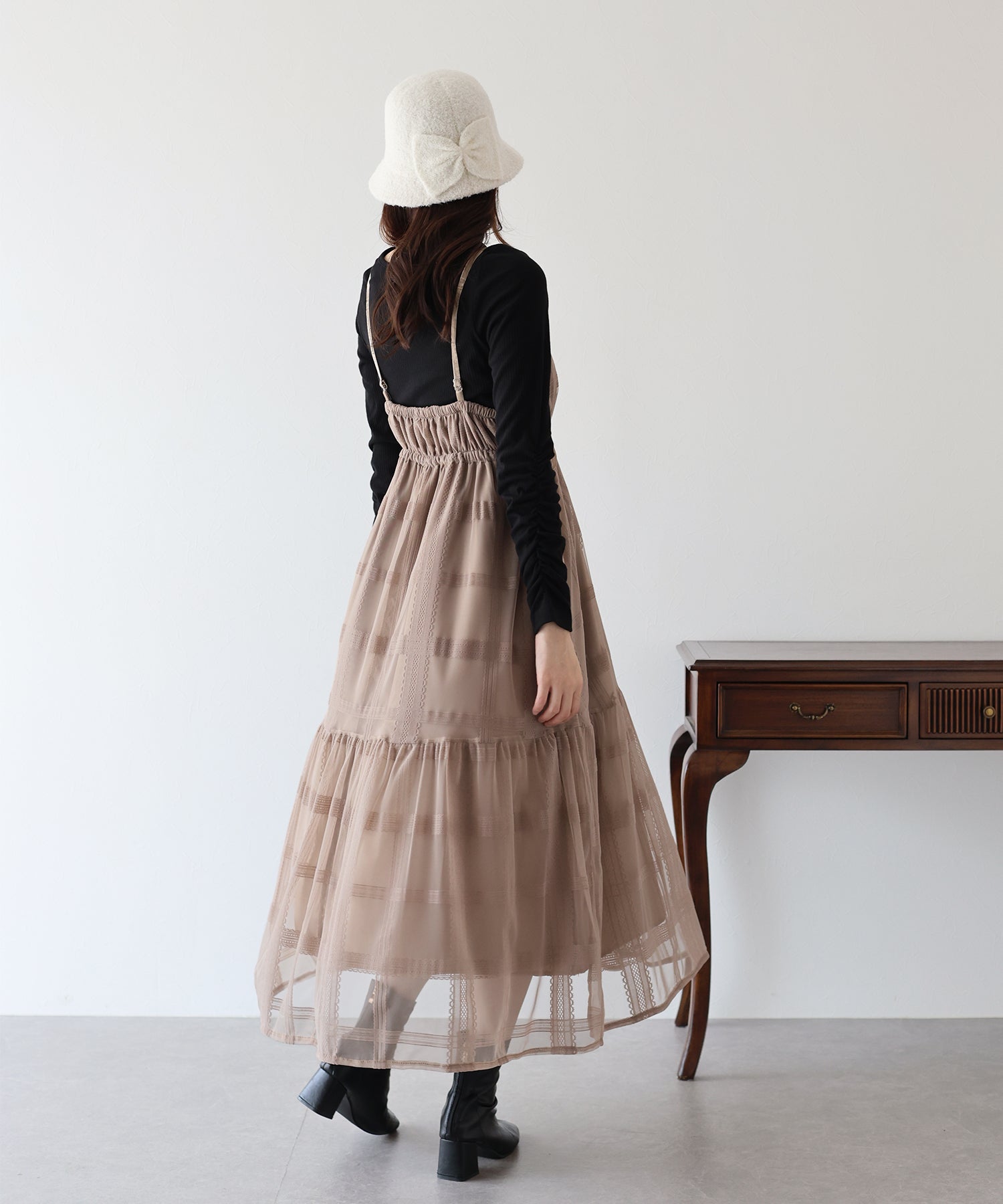 フロッキーチェックキャミワンピース