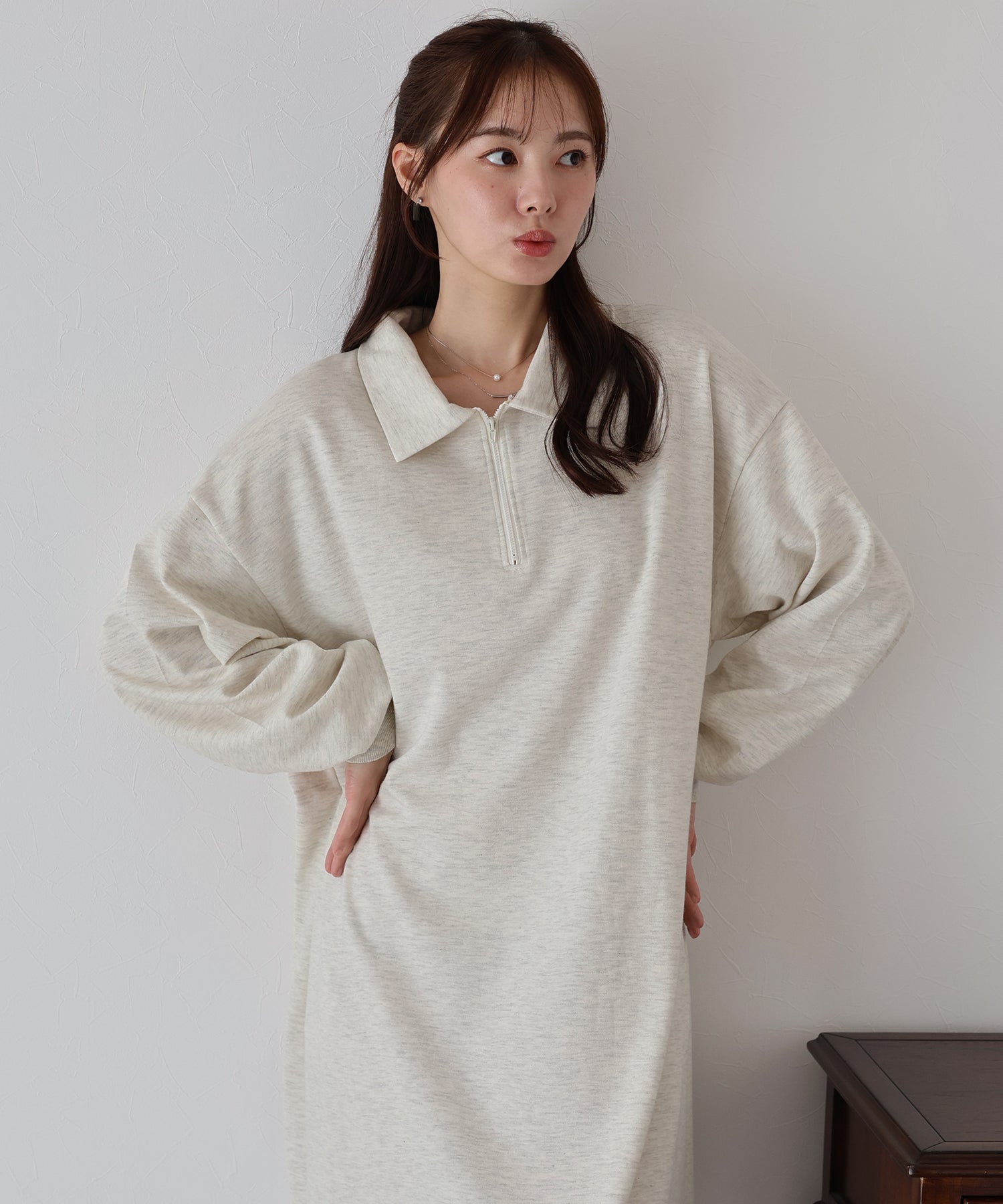 ハーフジップスウェットワンピース