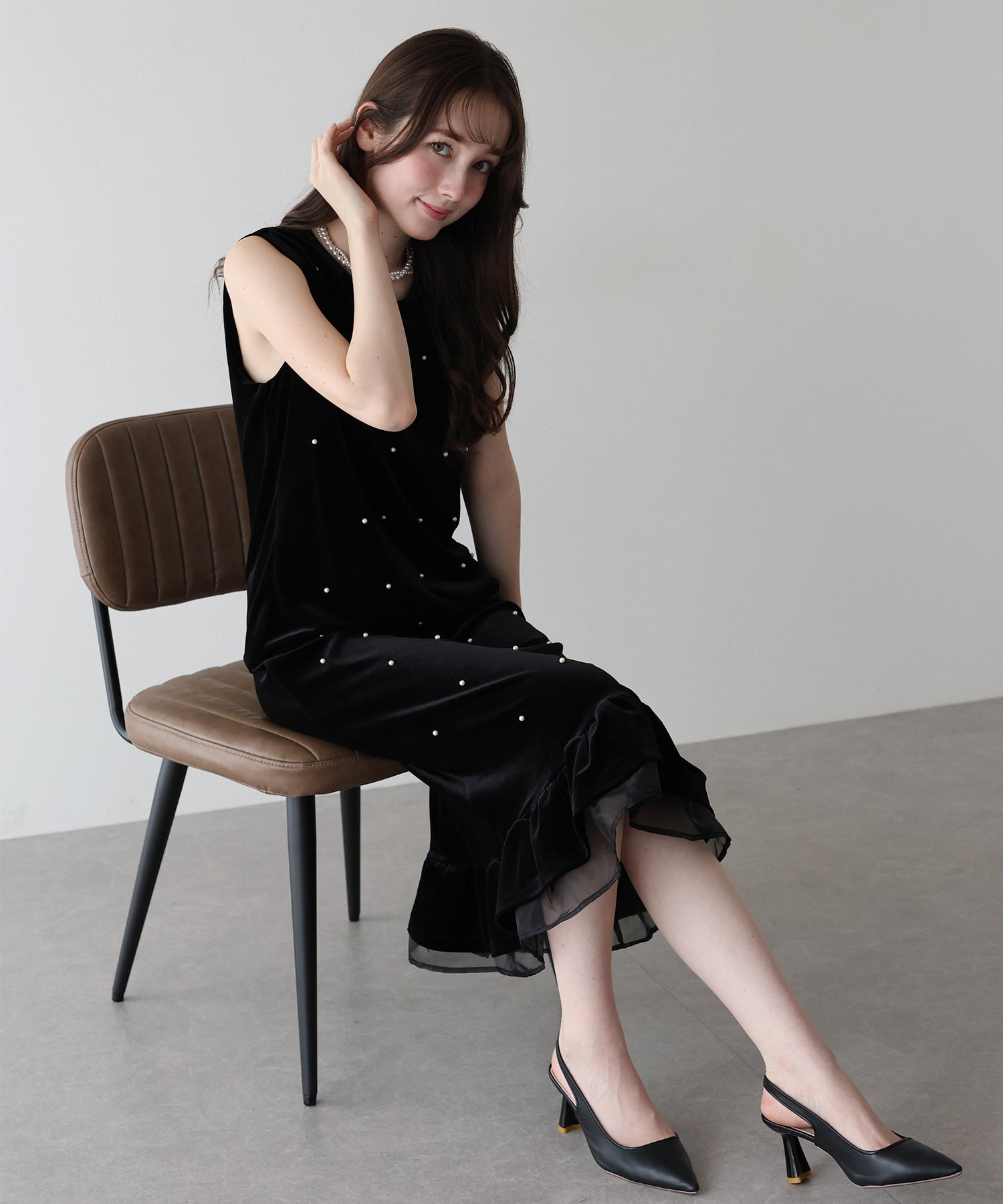 パール付きベロアワンピース